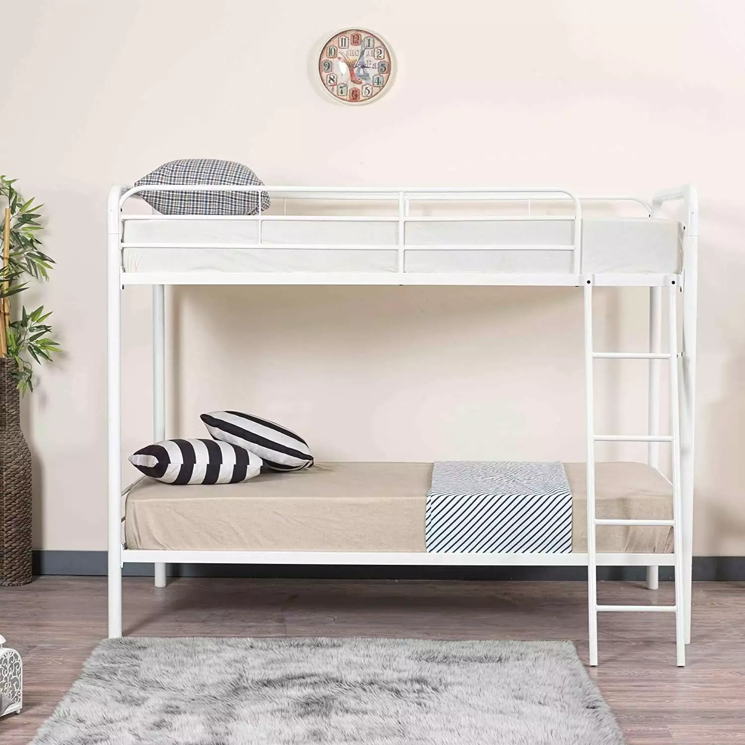 Woodpeckers Furniture And Mattress Twin Over Twin Metal Bunk Bed (White)