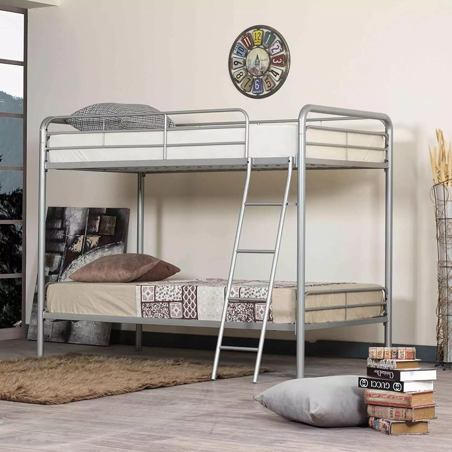 Woodpeckers Furniture and Mattress Twin Over Twin Metal Bunk Bed (Grey)