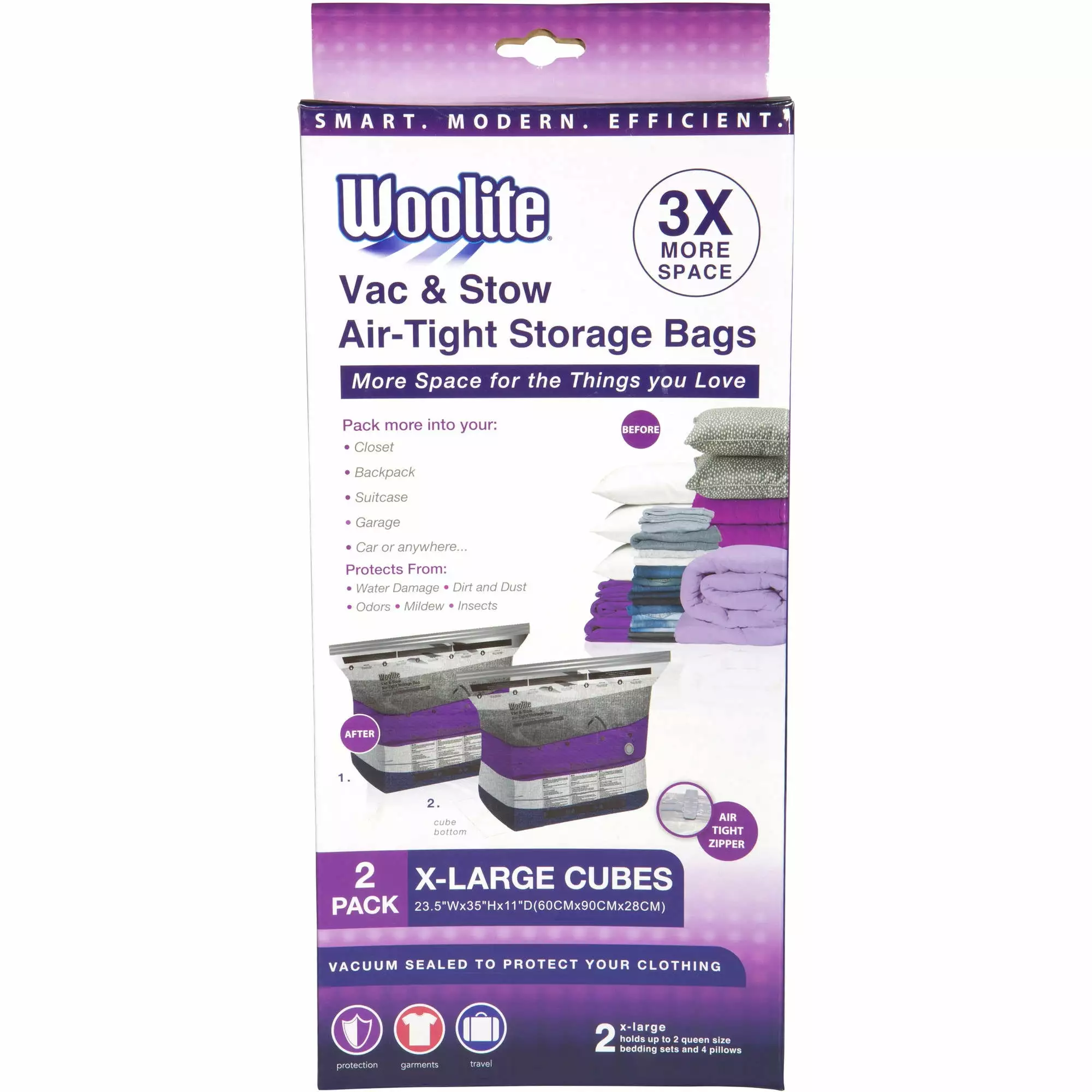 Woolite 2 Piece Air-Tight Jumbo Cube Nylon Vacuum Storage Bags Closet Storage Organizer. Clear