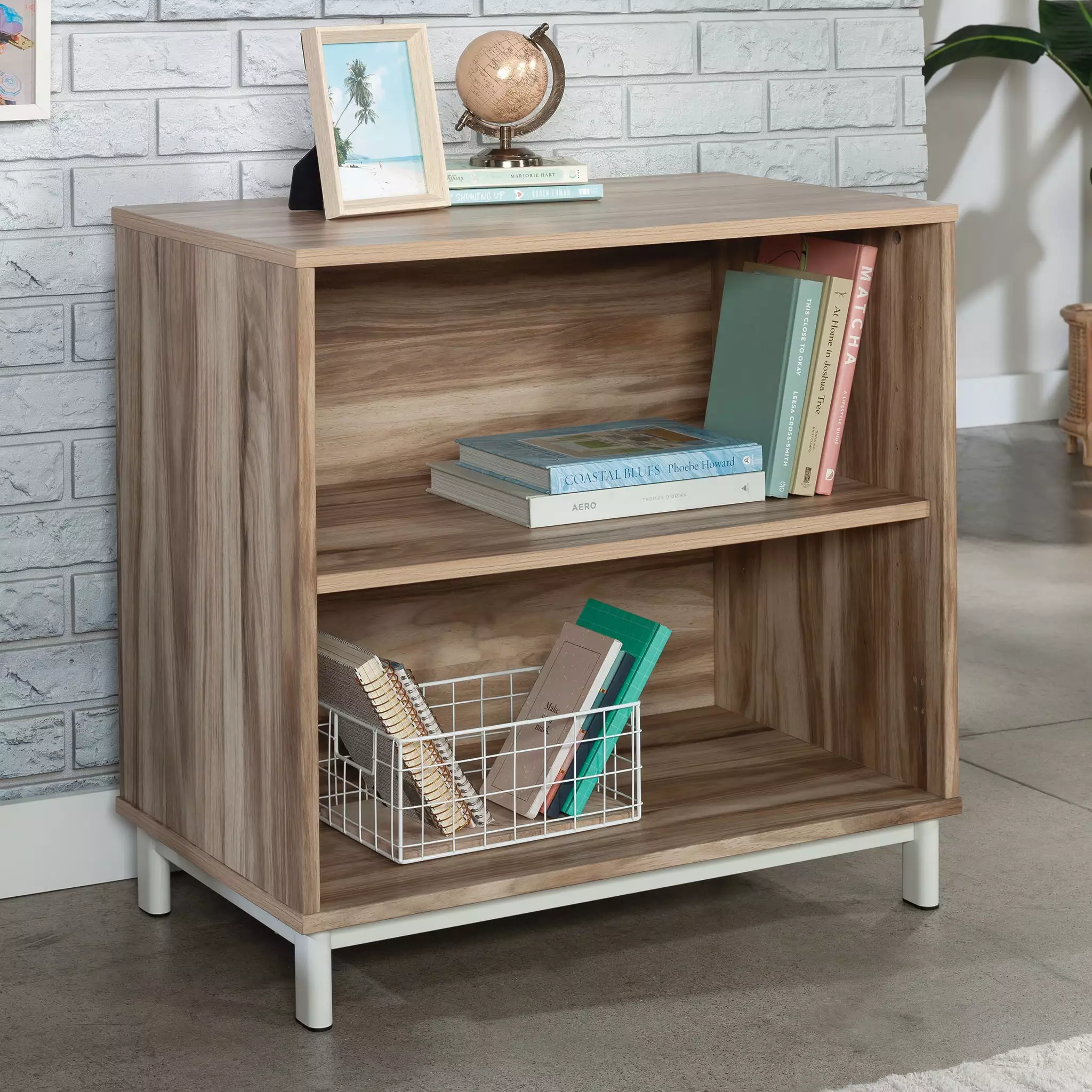 Worksense by Sauder Bergen Circle 2-Shelf Commercial Bookcase. Kiln Acacia Finish