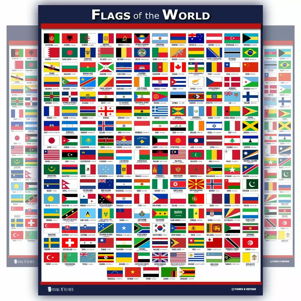 World Flags Educational Poster Laminated - Young N Refined