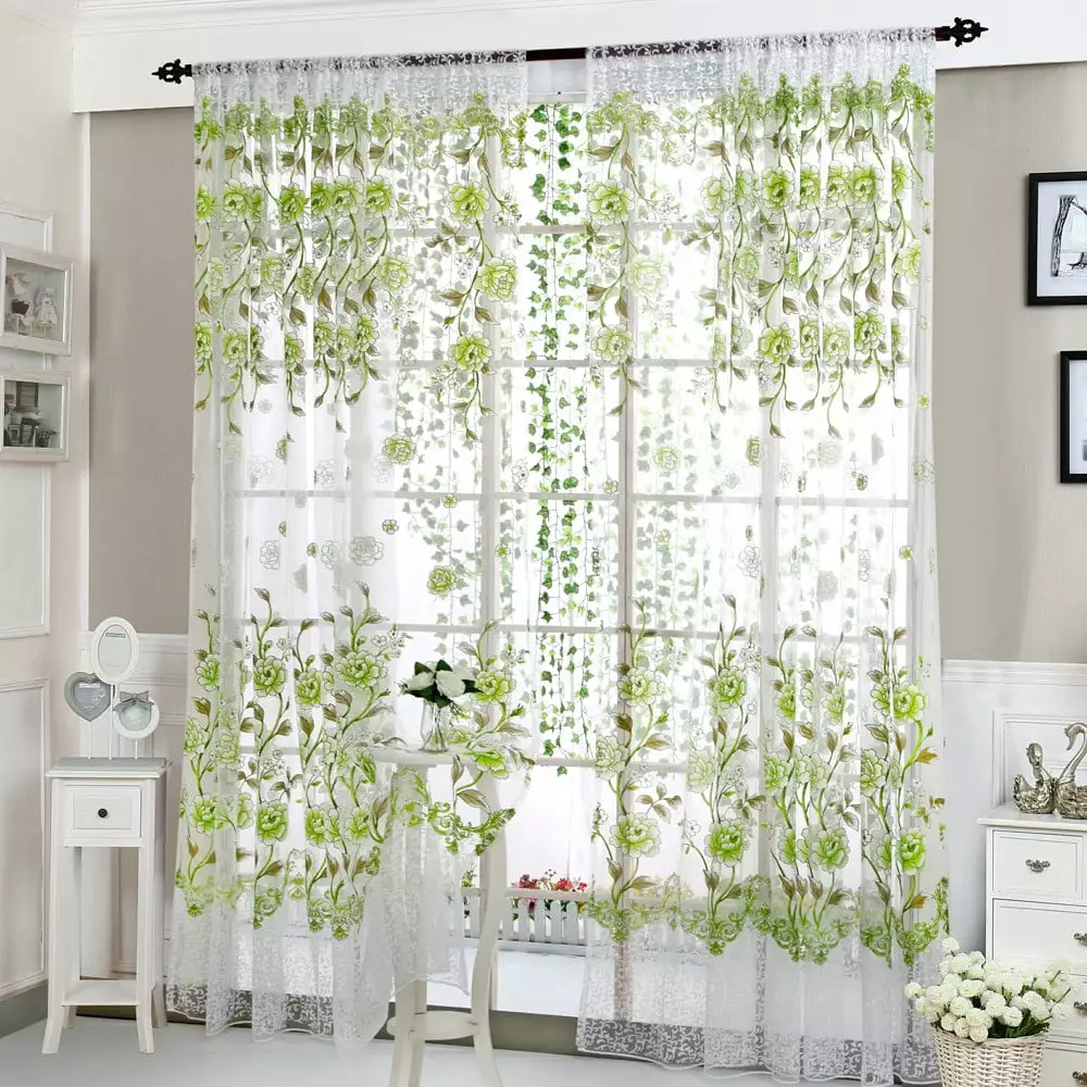 XMMSWDLA Sheer Lace Curtain Panels for Living Room. Dining Room. Bedroom or Kitchen. Classic Rose Design