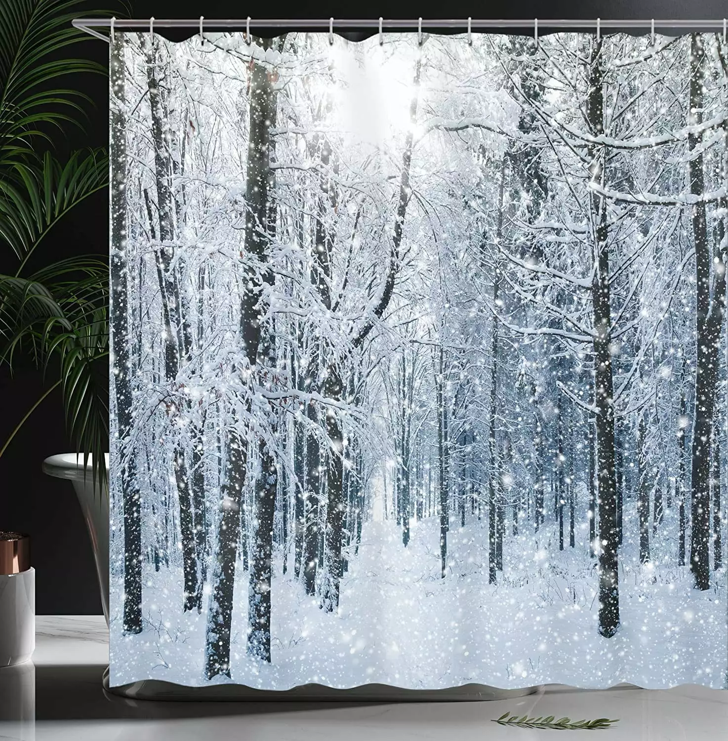 YANSION Shower Curtain Halloween Christmas Winter Snow Forest Shower Curtain. White Trees Woods Rustic Nature Scene Bath Curtains Set.Polyester Fabric Bathroom Decor