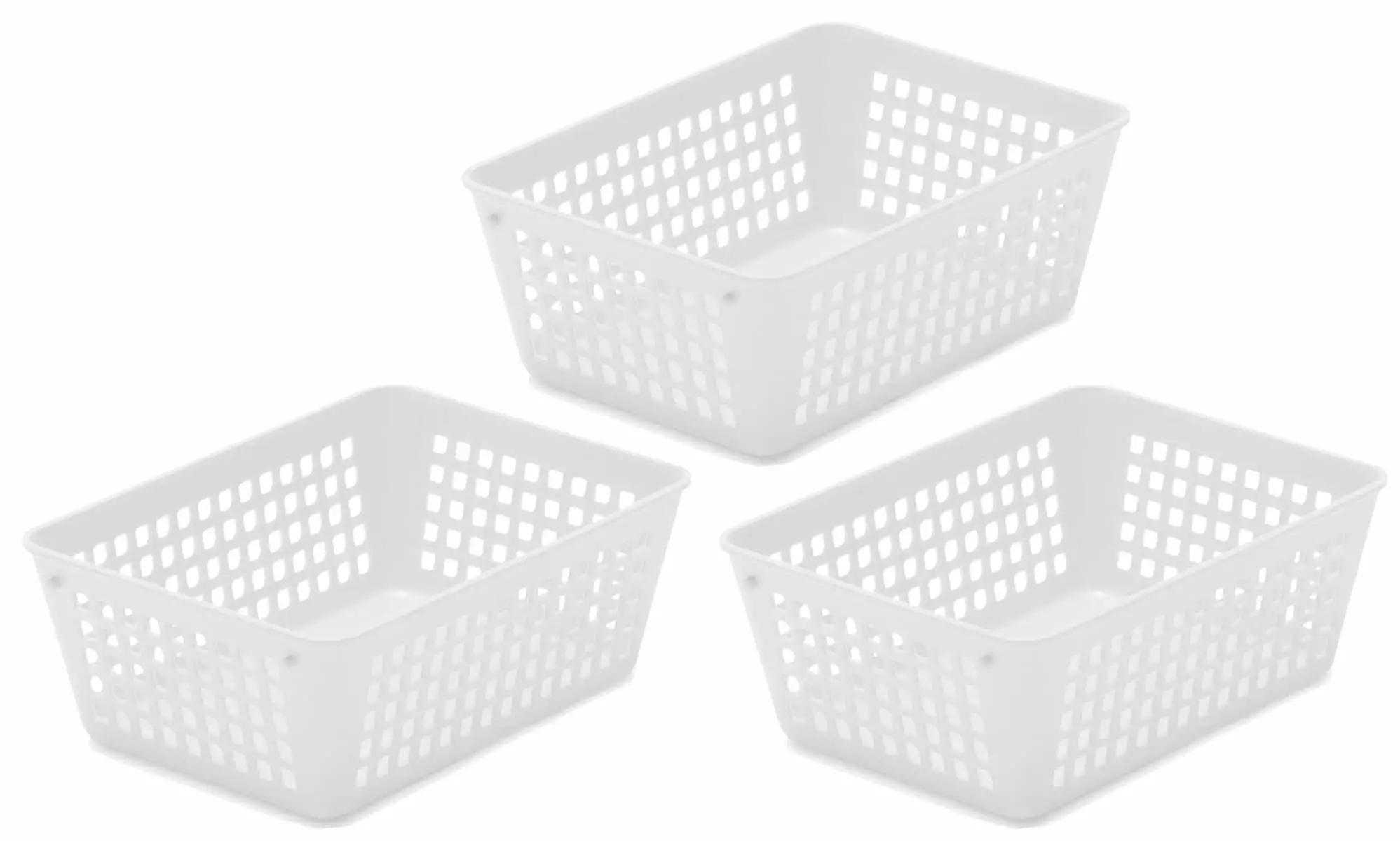 YBM Home Small Plastic Storage Basket with Handles (3 Pack). White