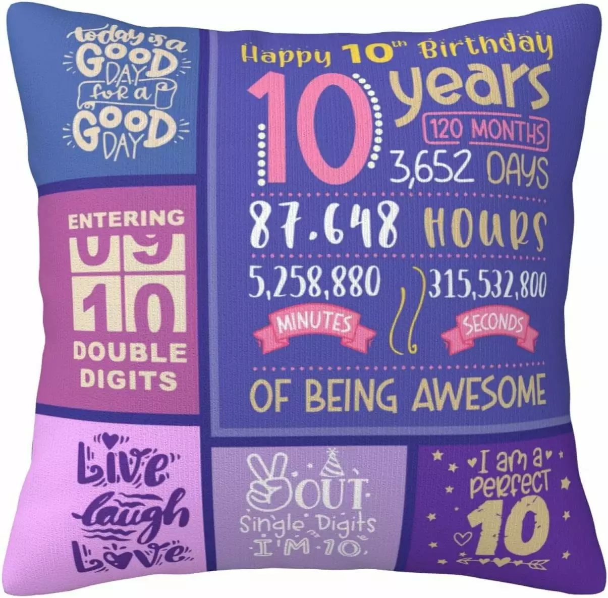 YCHII Gifts for 10 Year Old Girl - Gift for 10 Year Old Girl - 10th Birthday Decorations for Girl - 10 Year Old Girl Gift Ideas - 10 Year Old Girl Birthday Gifts Throw Pillow Covers