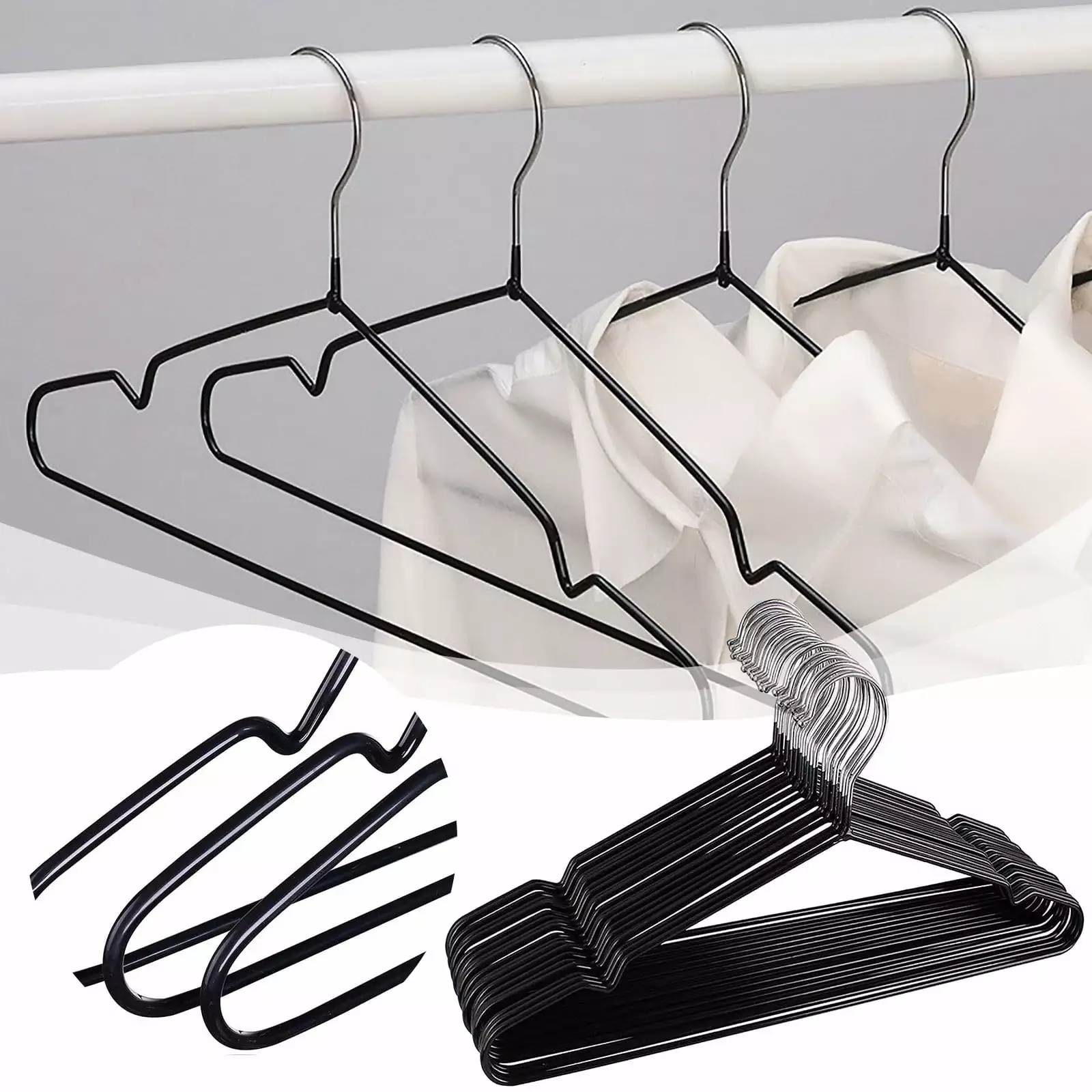 YEHGEQ Clothes Hangers.Metal Hangers Non Slip Suit Coat Hangers and Black Friction Metal Clothes Hanger with Rubber Coating 16 Inches Wide Set Of 20 (Black)Black