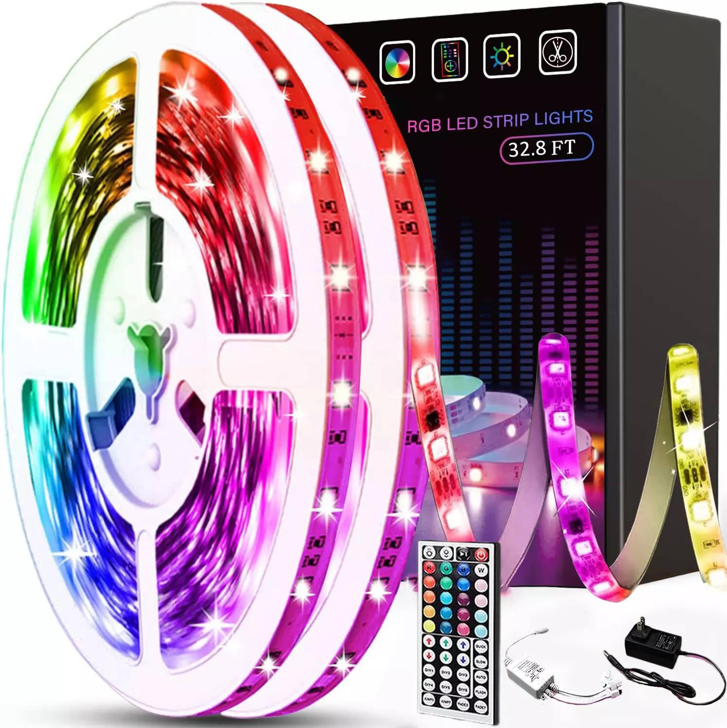 YEOLEH 32.8' RGB Strip Lights 5050 LED Bulbs with Remote Control for Home/Indoor Christmas Thanksgiving Decor (Multicolor.2x16.4FT)