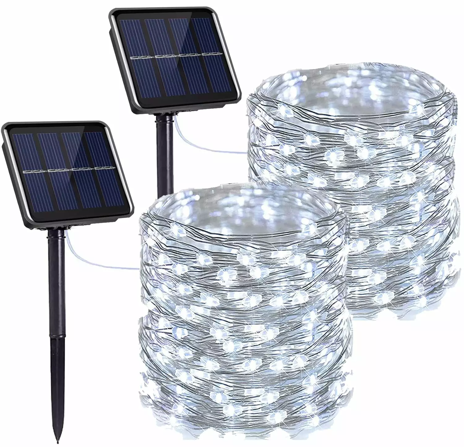 YEOLEH Solar String Lights.33FT 100LED Silver Wire Christmas Fairy Lights.Waterproof Patio Light with 8 Modes for Garden Tree Decor.2 Pack.White