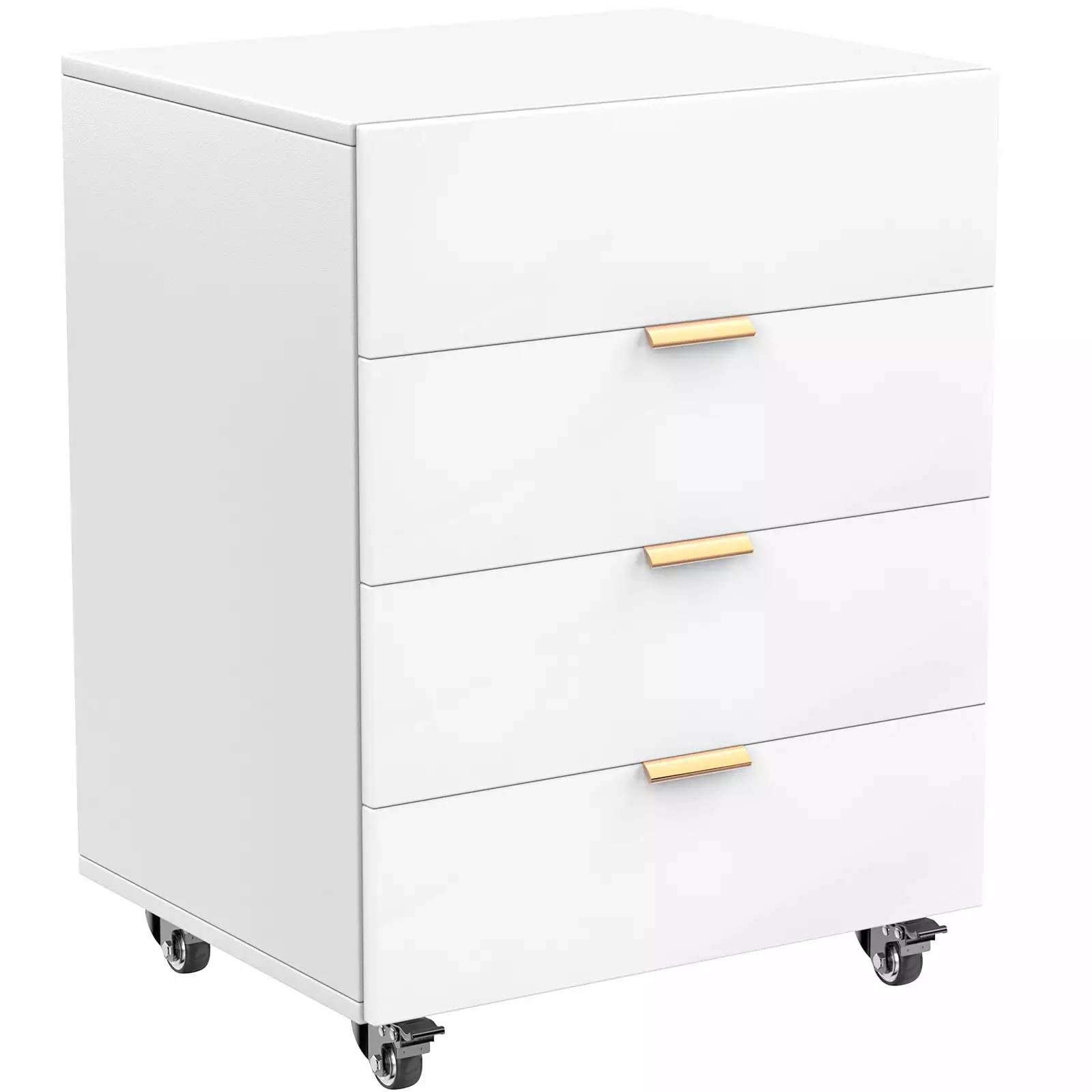 YILQQPER 4 Deep Drawers Wood Nightstand for Bedroom with Wheels. Wood End Table Gloss White Finish. Night Stand with Metal Stand. Easy Pull Handle