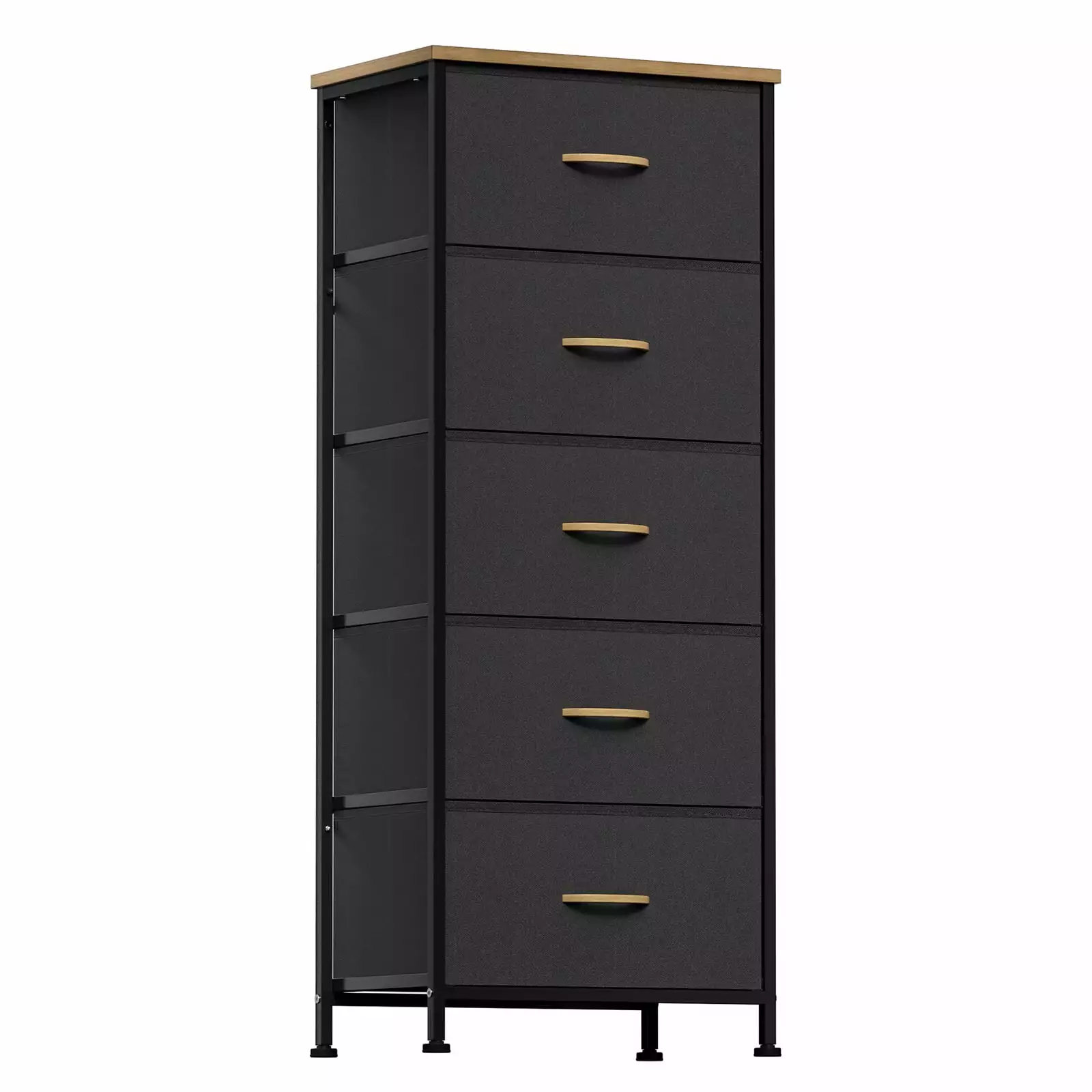 YILQQPER 5 Drawer Dresser. Tall Storage Tower with Fabric. Metal Frame. Wood Top for Adults and Children Bedroom