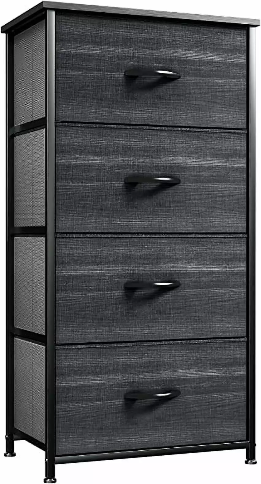 YINTATECH 4-Drawer Dresser - Fabric Storage Tower. Organizer Unit for Bedroom. Hallway. Living Room. Fabric Bins. Charcoal Black Wood Grain