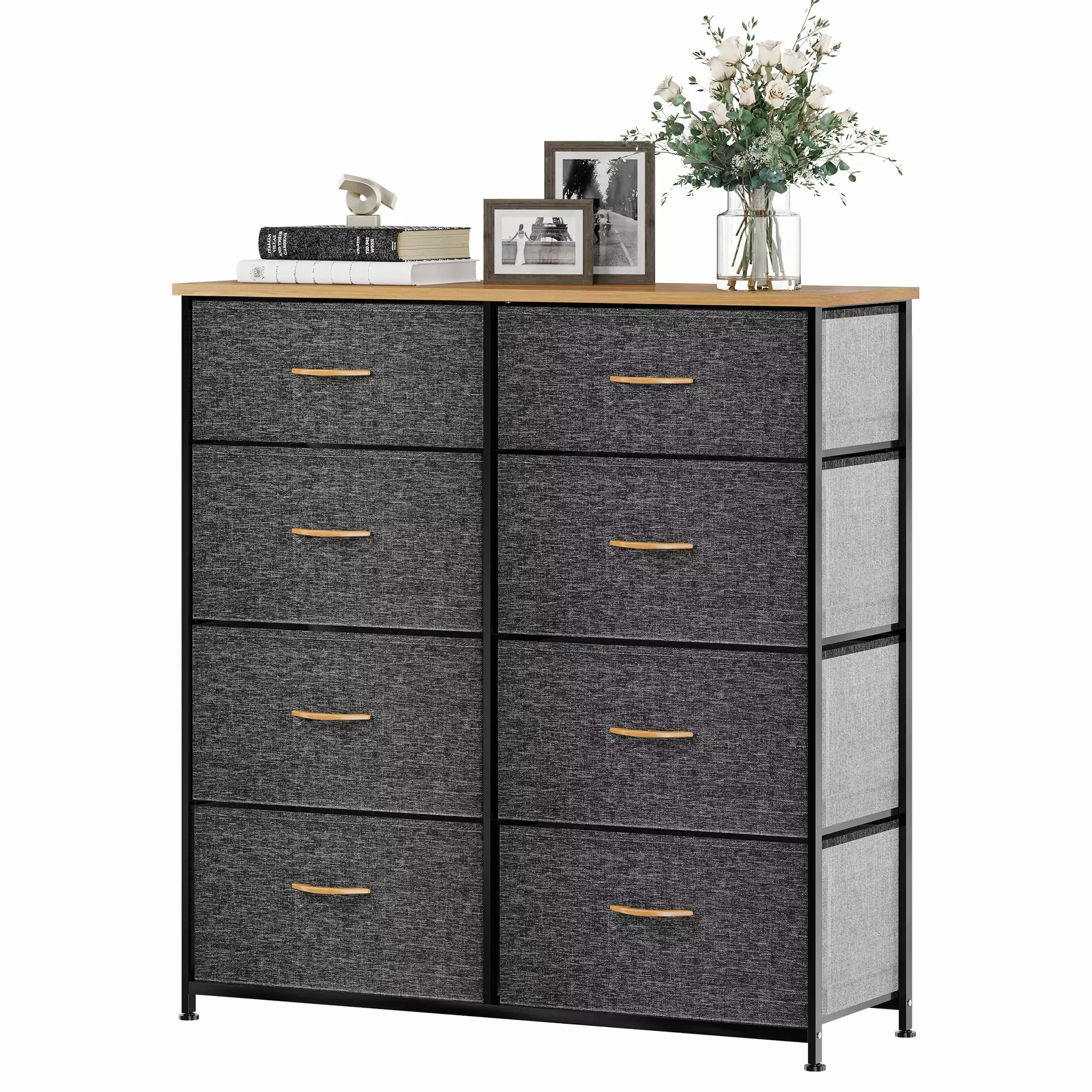 YINTATECH Dresser for Bedroom. Tall Dresser with 8 Drawers. Storage Tower with Fabric Bins. Chest of Drawers for Closet & Living Room - Sturdy Steel Frame. Wooden Top (Dark Grey)