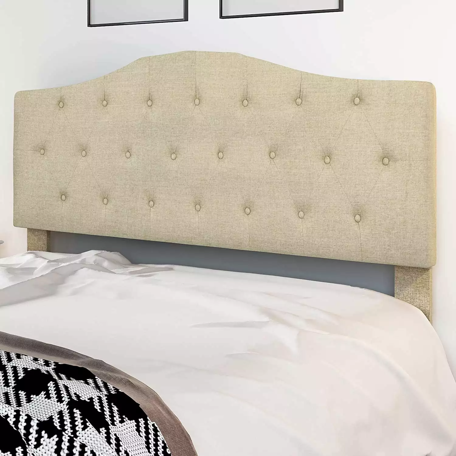 YINTATECH Upholstered Headboard. Linen Tufted Upholstered Headboard with Diamond Tufted. Full/Queen - Beige