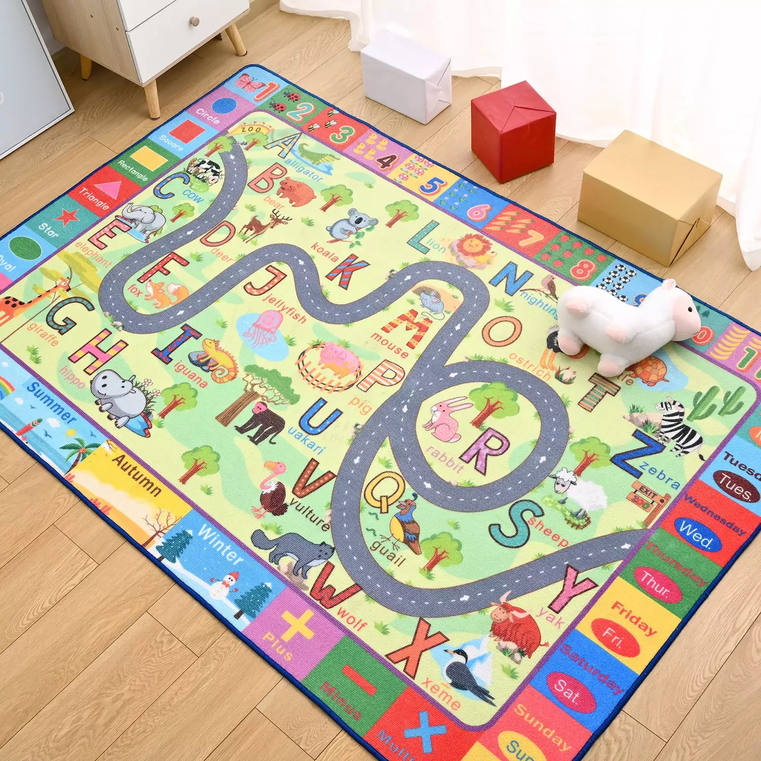 YJ.GWL Kids Play Mat Educational & Fun Learning Rug Soft Animal Print Area Rugs Carpet for Children Room Bedroom Playroom.Green & Colorful.3x5 Feet