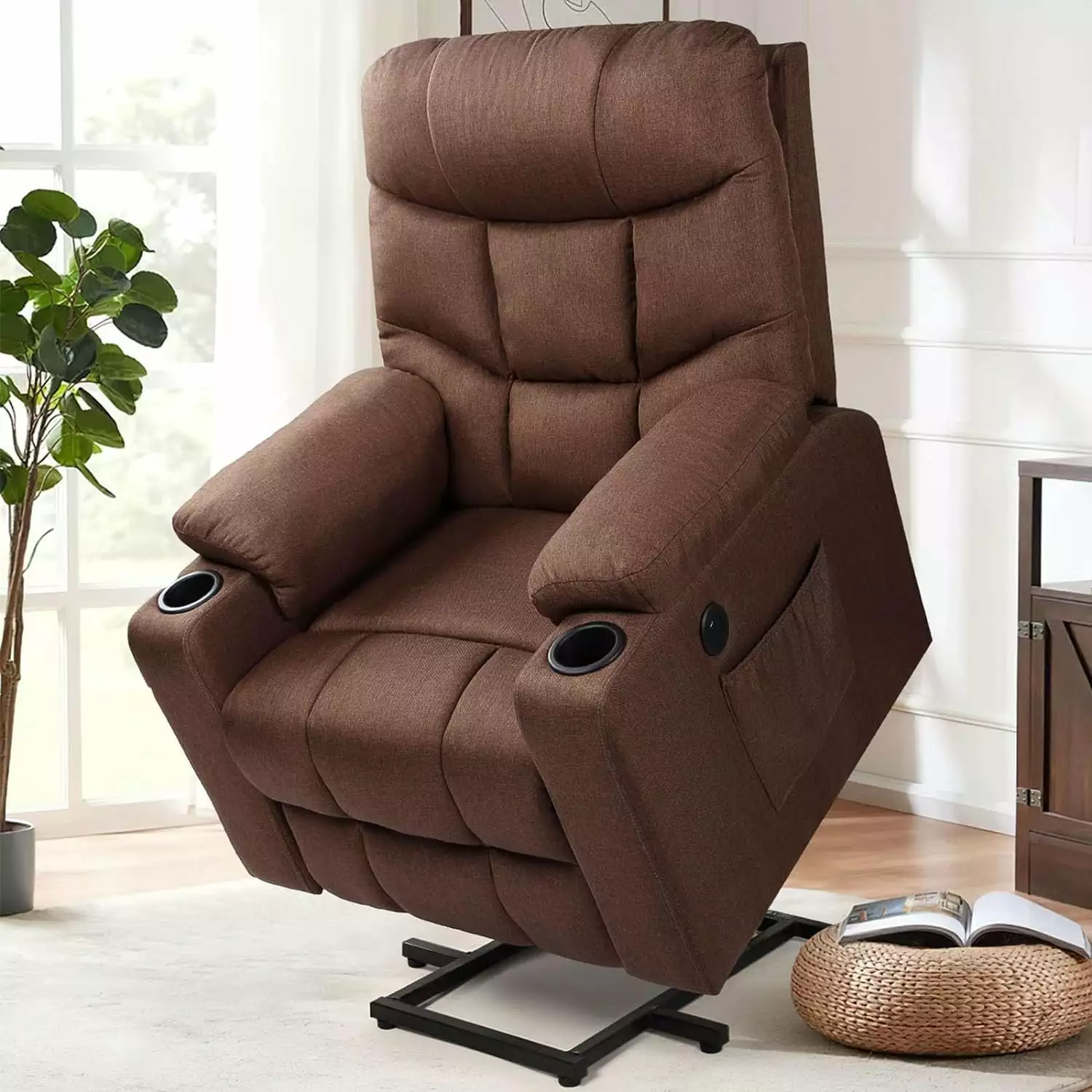 YODOLLA Power Lift Recliner for Elderly. Electric Lift Chair with Heated Vibration Massage in Clay. Brown