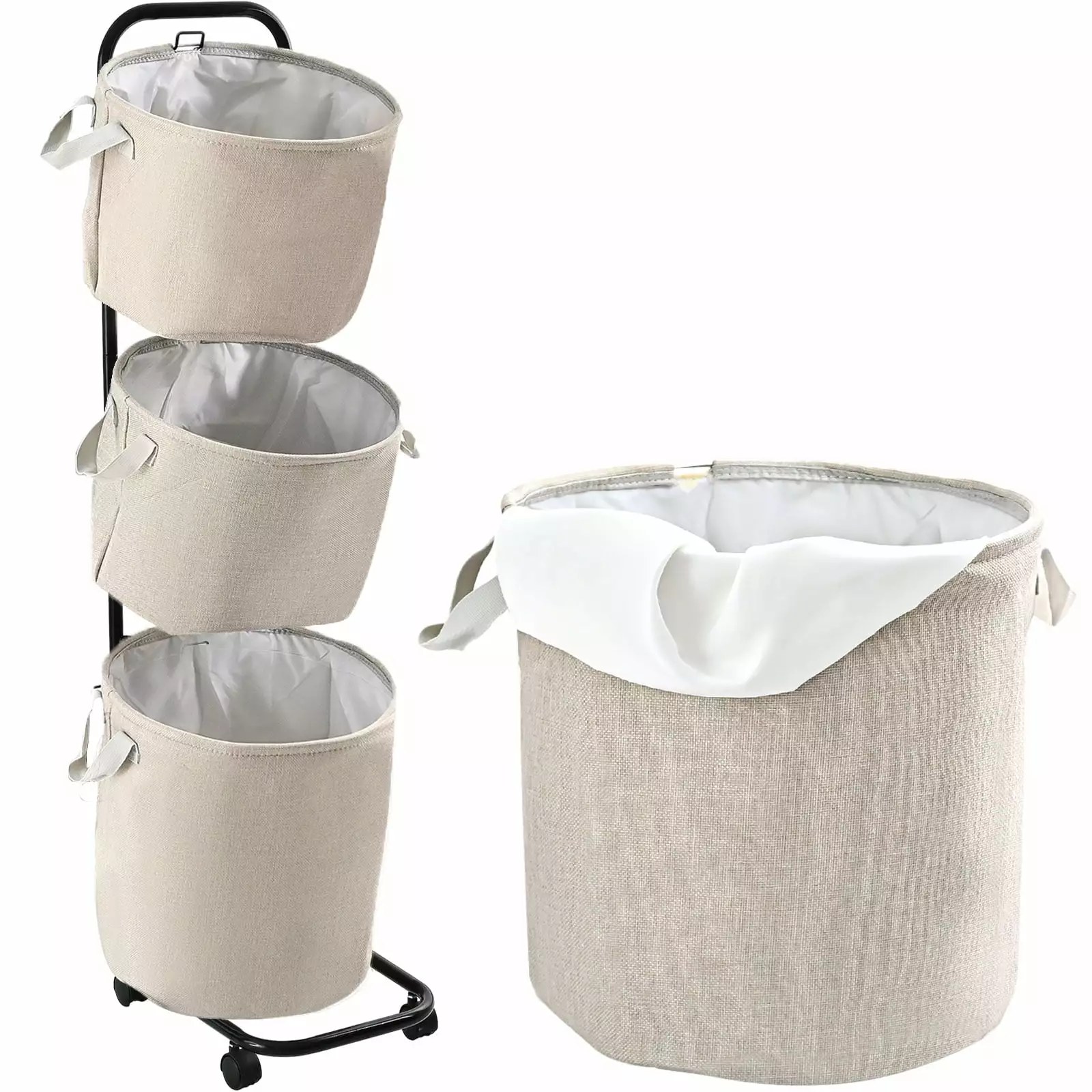 YOUPINS 3-Tier Laundry Hamper Sorter. Laundry Storage Organizer with Wheels Movable Rolling Laundry Baskets Cart. Bathroom Cart Clothes Shelf.Laundry Butler for Bathroom Bedroom Laundry Room. Beige