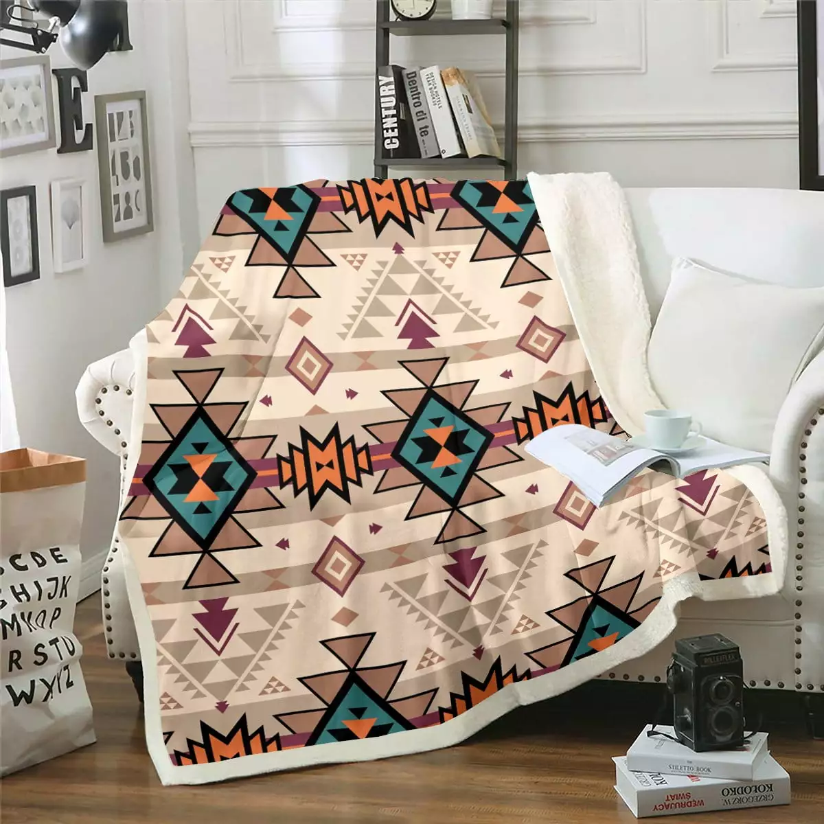 YST Bohemian Geometry Blanket Western Throw Blanket 50x60.Tribal Arrow Aztec Fleece Blanket Indian Geometric Diamond Triangle Blanket.Western Room Decor