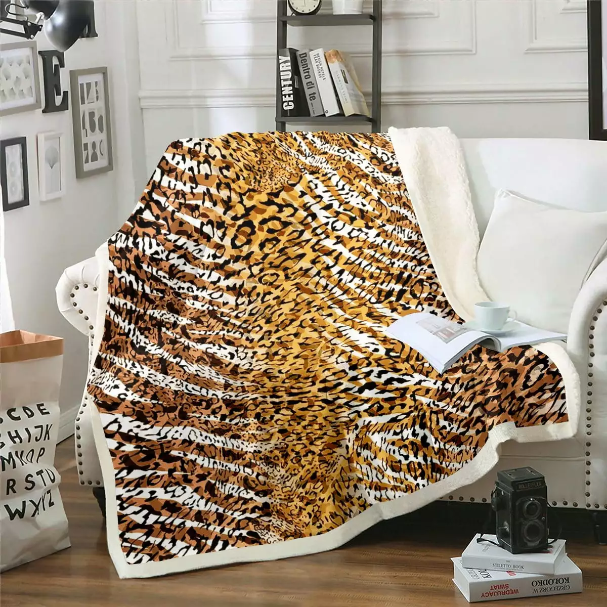 YST Brown Leopard Print Blanket Cheetah Throw Blanket for Bed. African Safari Animal Fleece Blanket Tiger Skin Sherpa Blanket. Jungle Wildlife Hair Fuzzy Blanket Lightweight Soft