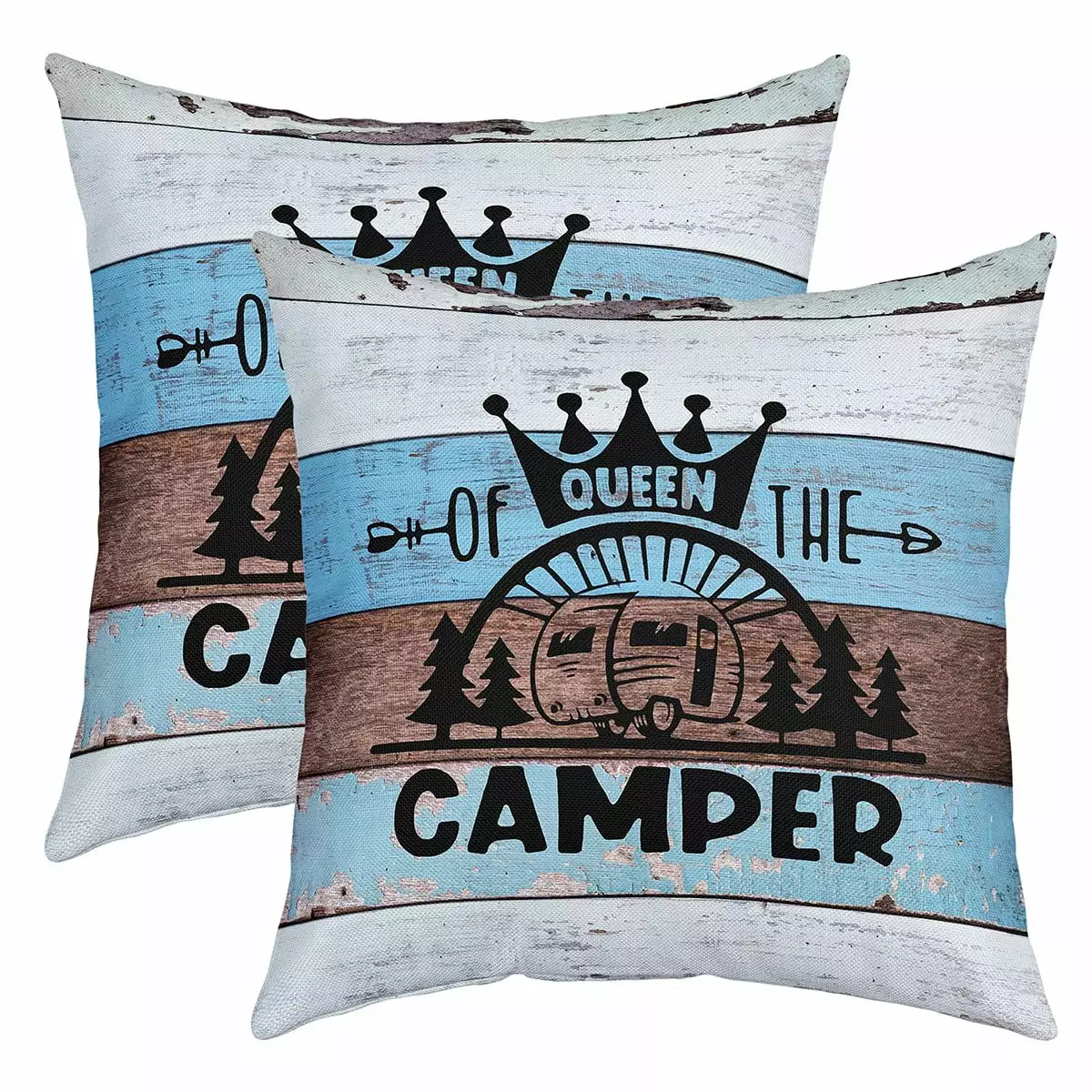 YST Camping Throw Pillow Covers.Camper Themed Pillow Covers Camper Decor.RV Travel Car Camping Cushion Covers.Sketch Drawing Wood Vintage Square Pillow Cases Blue Brown 18x18 inch set of 2