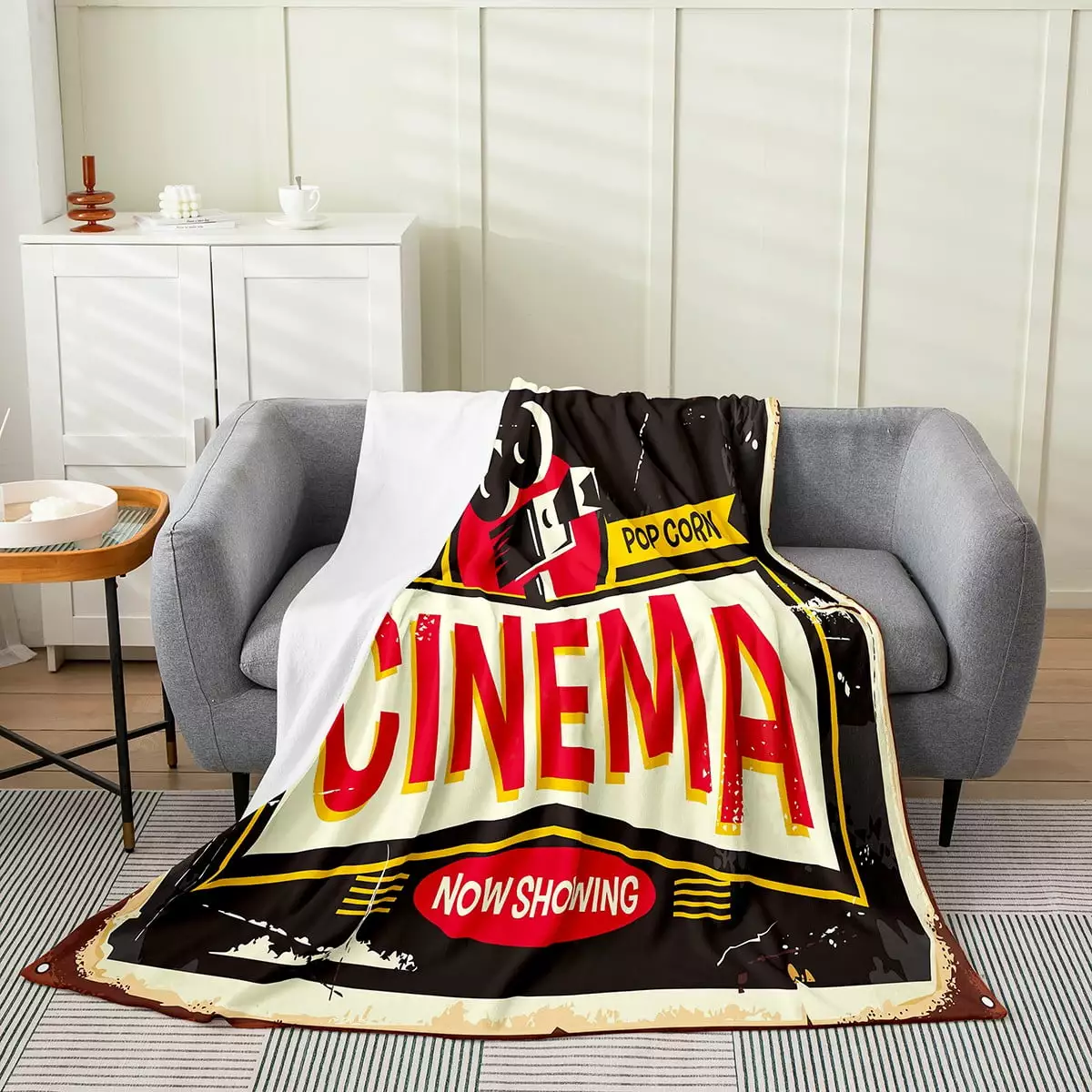 YST Cinema Flannel Blanket Throw 50x60 inch.Kids Movie Theater Fleece Blanket.Film Theme Throw Blanket Clapboard Popcorn Filmstrip Print Bed Blanket for Sofa Bed Couch Chair.Yellow Black Red