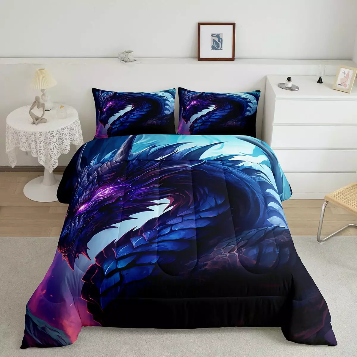 YST Dragon Twin Bedding Set for Girls Boys Kids.3D Goth Dragon Comforter Set Psychedelic Room Decor.Safari Animals Bedding Comforter Sets Purple Blue Trippy Quilt Bed Set 2Pcs