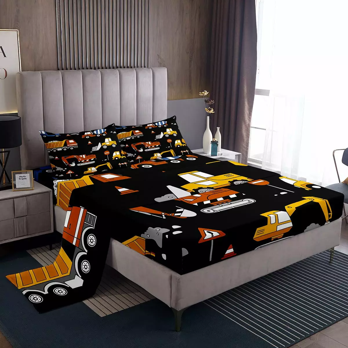 YST Excavator Bed Sheets Set for Boys Teens Toddler Youth. Construction Vehicle Sheets Twin Size Tractor Bulldozer Truck Sheet Set Car Room Decor. Luxury Microfiber 3Pcs