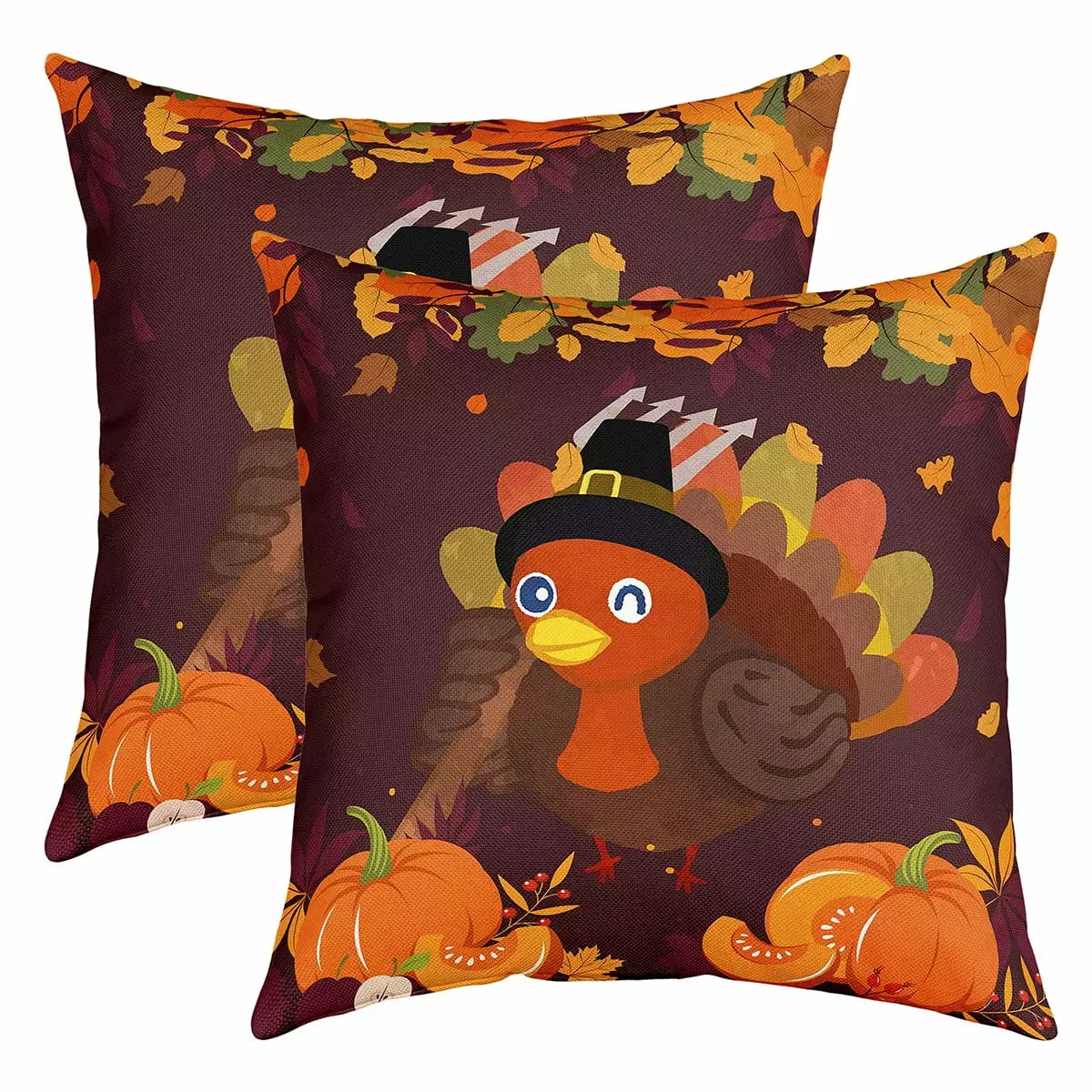 YST Funny Turkey Pillow Covers.Cartoon Pumpkins Cushion Cases for Kids Girls Boys.Happy Thanksgiving Throw Pillow Covers 18x18 inch set of 2.Autunm Maple Leaves Cushion Covers.Brown Orange