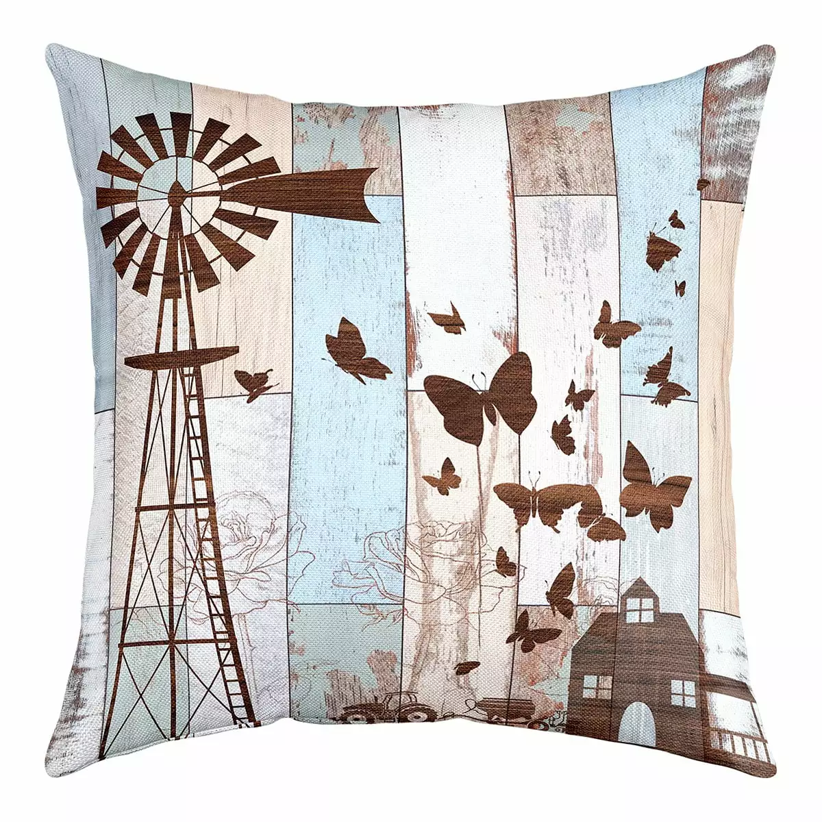 YST Garden Windmill Throw Pillow Cover Pinwheel Winnower Cushion Case 18x18 inch.Animal Farm House Accent Pillow Case Retro Country Wooden Board Square Pillow Case Bedroom Decor