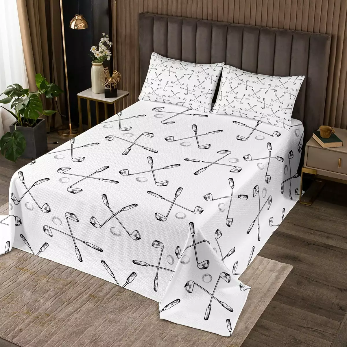 YST Golf Print Twin Quilt Set Boys Teen Men Sports Coverlet Set. Black and White Bedding Set Ball Game Gamer Bedspread Set. Sportsman Athelet Golf Player Bed Quilt Soft Cozy