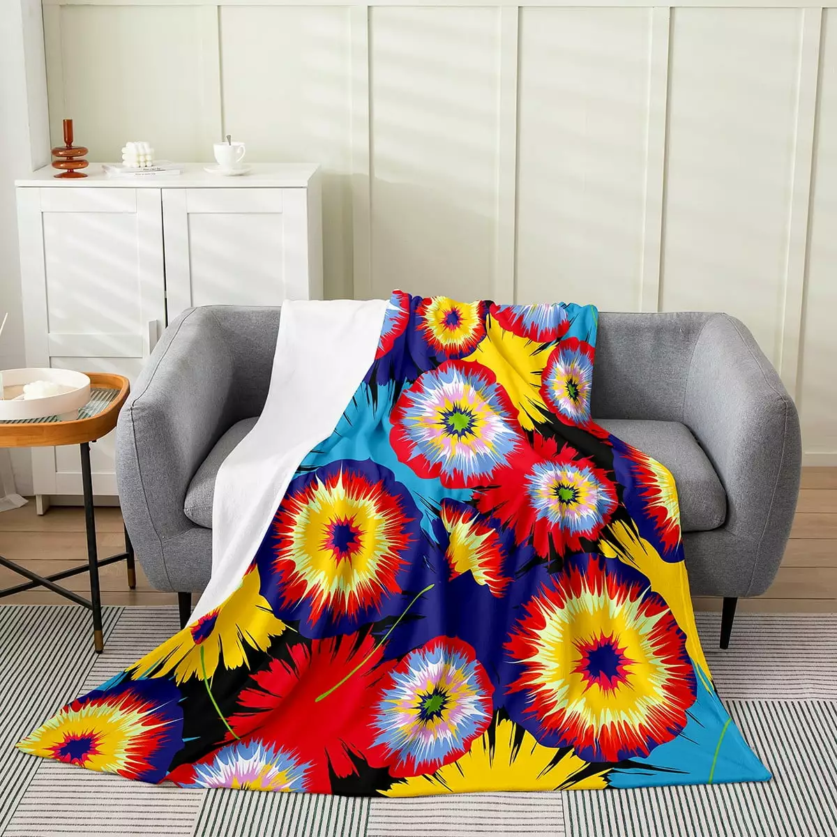 YST Groovy Flower Throw Blanket Throw 50x60.Retro 70S Psychedelic Floral Fuzzy Blanket for Girls Women.Abstract Tie Dyed Fleece Blanket.Bohemian Style Bed Blanket for Sofa Bed Couch