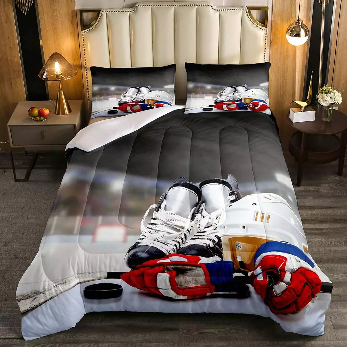 YST Ice Hockey Comforter Set Twin. Hockey Player Down Comforter for Kids Boys Girls Teens Juvenile. Sports Game Duvet Set. Soft Winter Quilted Duvet Sports Bedroom Decor for All Season