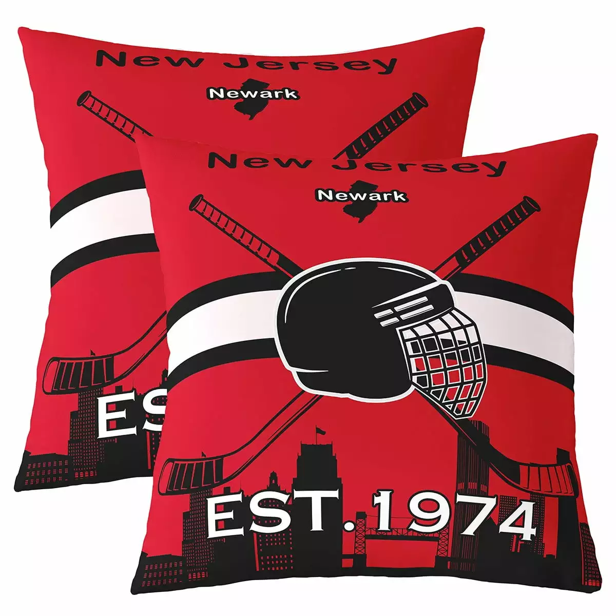 YST Ice Hockey Pillow Covers for Ice Hockey Fan.18x18 inch set of 2 Sports Throw Pillow Covers for Boys.Hockey Puck City Cushion Covers.Black Red Ball Game Accent Pillow Cases(New Jersey)