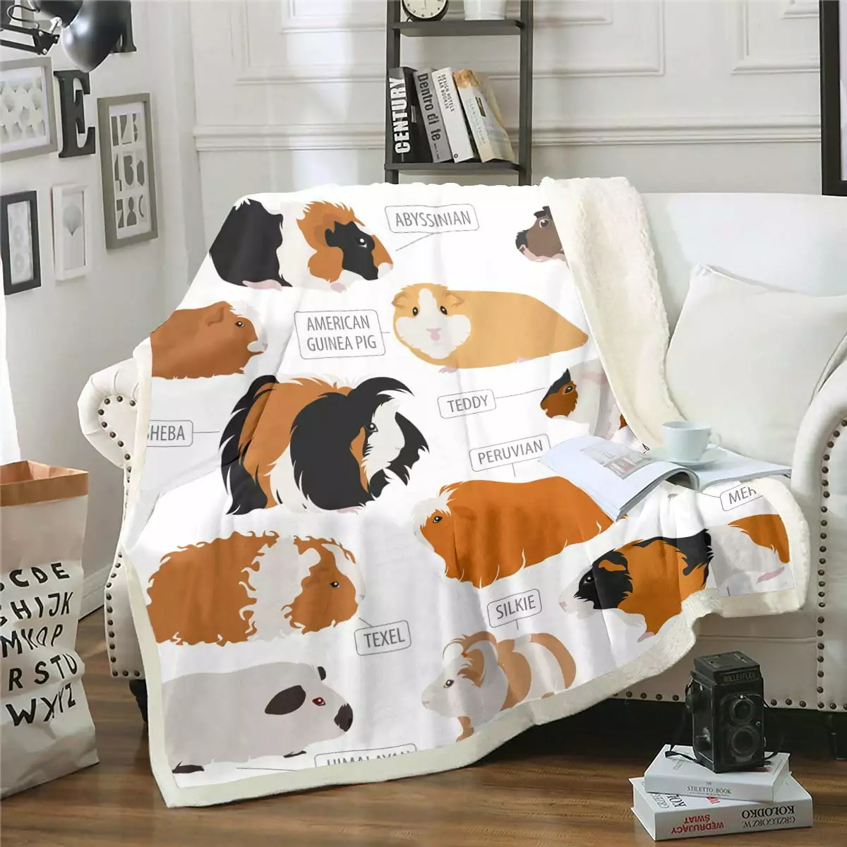 YST Kawaii Animals Throw Blanket for Couch Cartoon Guinea Pig Fleece Blanket. Cute Mouse Sherpa Blanket Kawaii Capybara Opossum Blanket White Brown Black Bed Blanket Fluffy