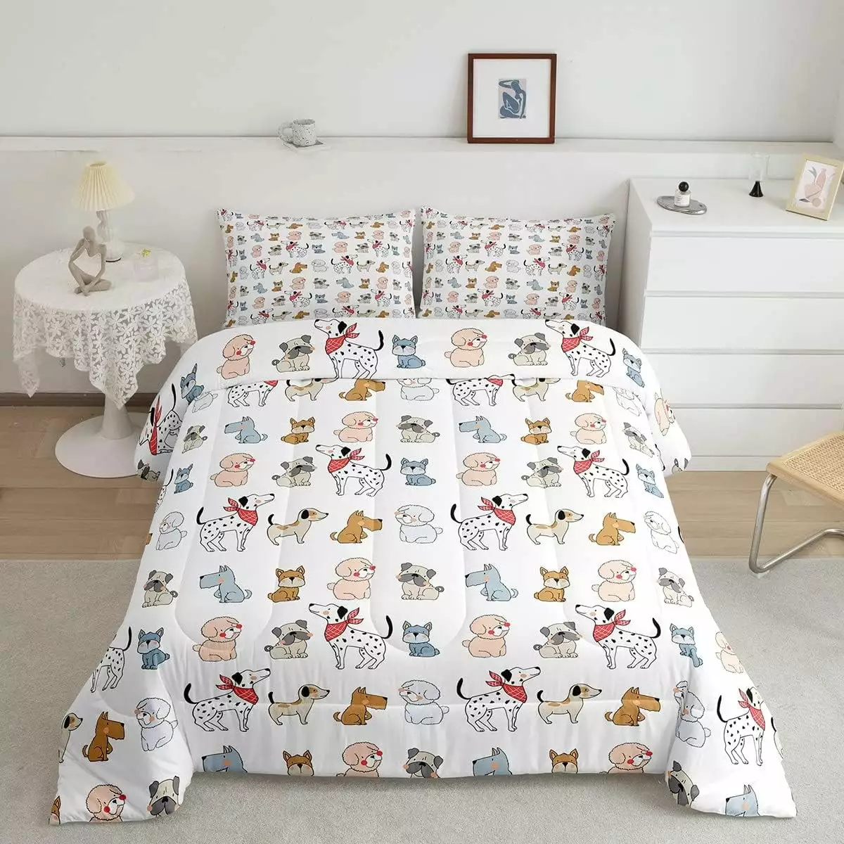 YST Kids Cute Dogs Comforter Set Twin Cartoon Puppy Pug Bedding Set for Girls Boys Lovely Pet Duvet Insert Animal Theme Quilted Comforter for Animal Lovers Modern 3D Printed Home Bedroom Decor