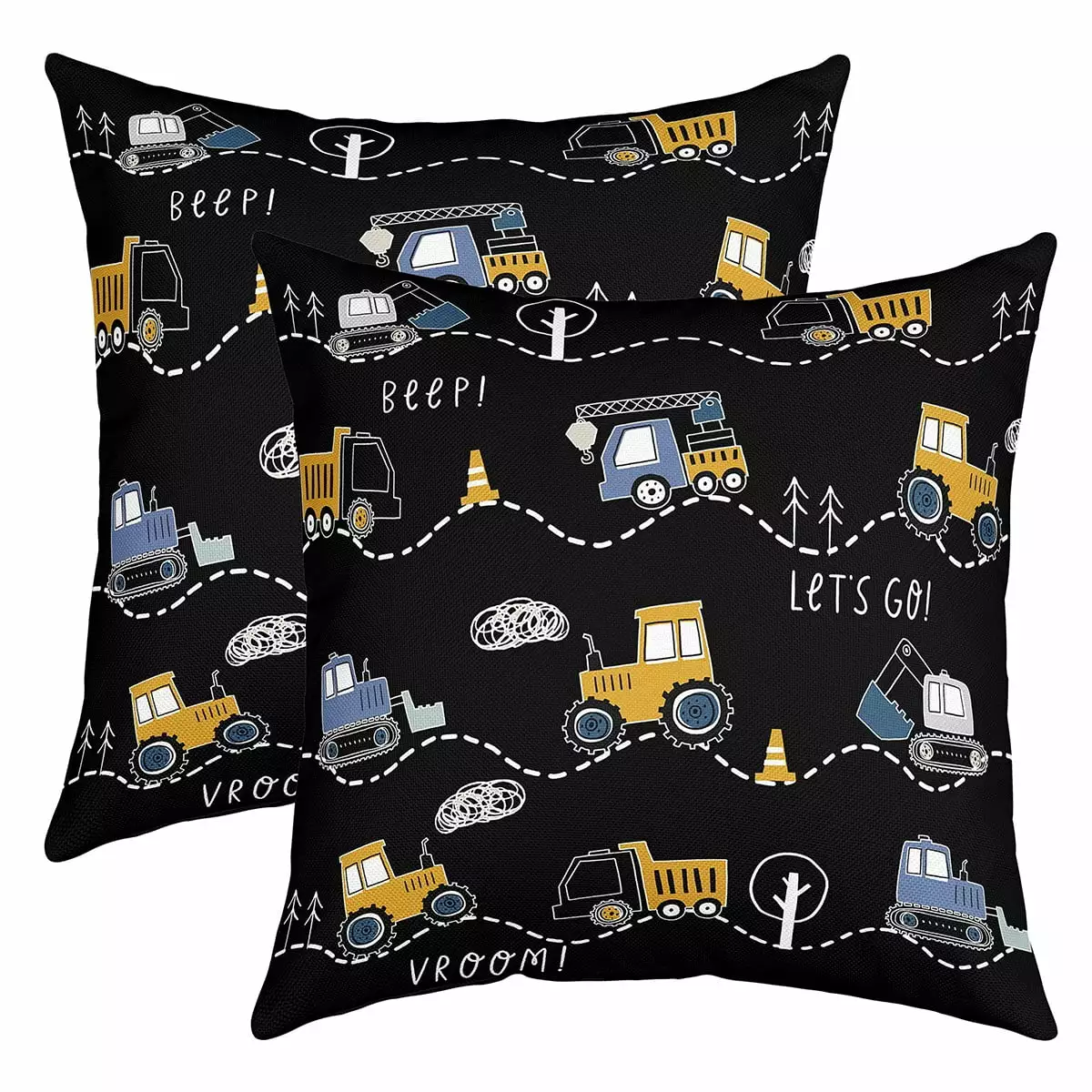 YST Kids Excavator Cushion Covers 18x18 inch set of 2 Size.Retro Truck Throw Pillow Covers.Tractor Machinery Construction Vehicle Square Pillow Cases.Crane Digger Mixer Cushion Cases Soft.Yellow