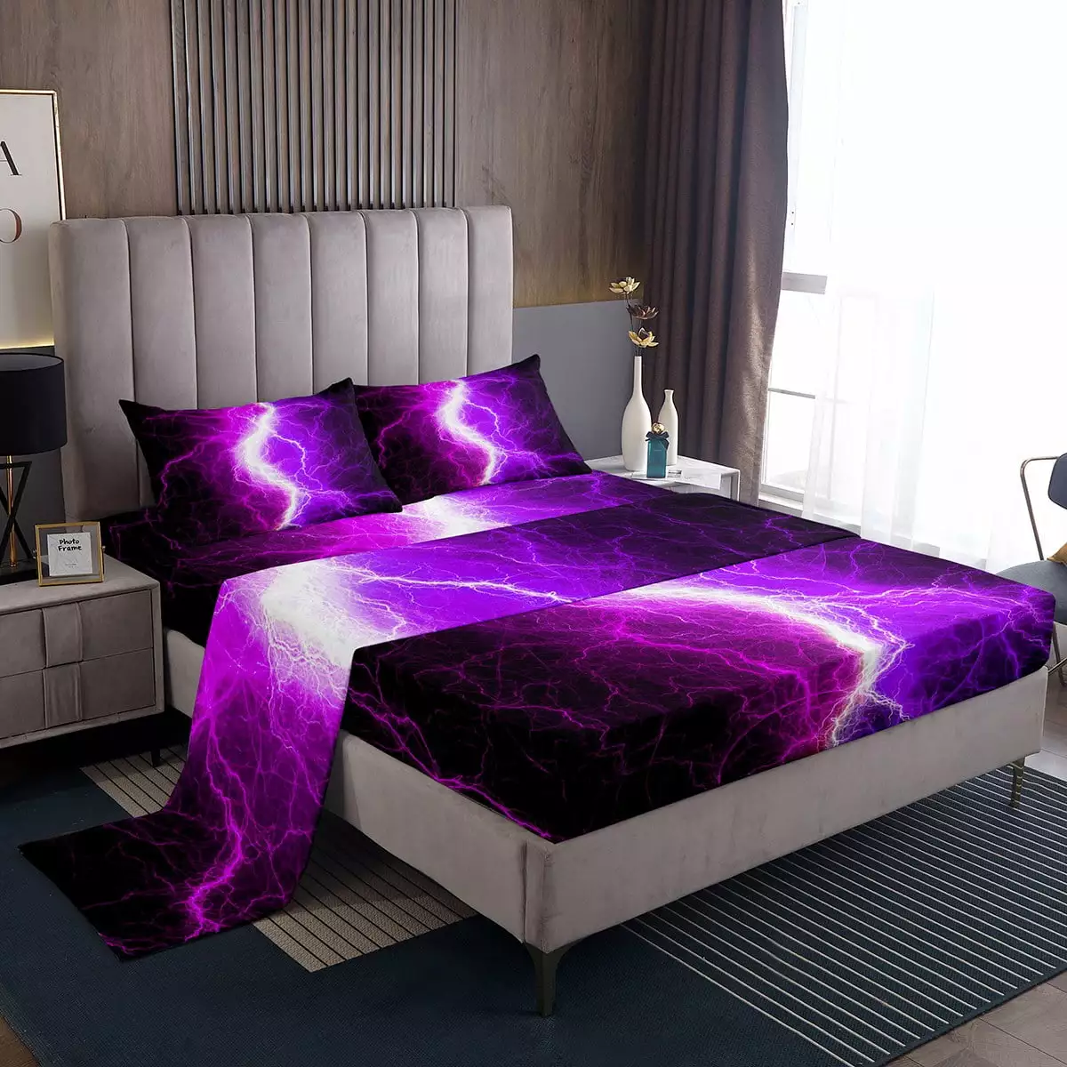 YST Lightning Bed Sheets Twin Size.Pink Purple Abstract Sheet Set for Kids Adult.Gamer Bedding Sets for Boys Girls Game Room Decor.Hippie Style Galaxy Fitted Sheet 2Pcs