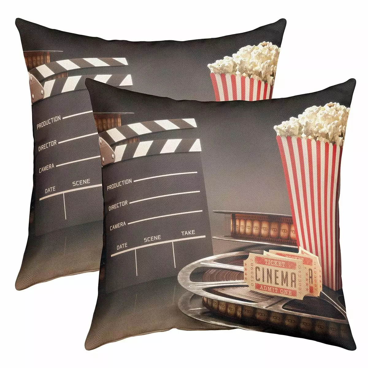 YST Movie Theater 18x18 inch set of 2 Throw Pillow Covers.Cinema Film Cushion Covers for Teens Young.Movie Night Filmstrip Pillow Covers.Retro Grunge Red Cinema Popcorn Cushion Cases