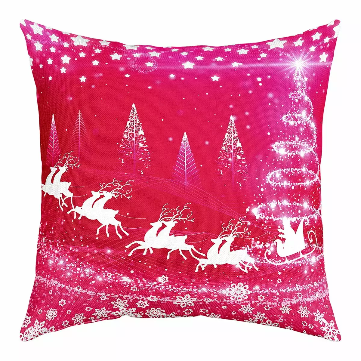 YST Pink Christmas Throw Pillow Cover 18x18 inch.Xmas Reindeer Santa Claus Snowflake Pillow Cover.Christmas Cushion Cover for Girls Women.Glitter Stars Starry Sky Accent Pillow Case Waterproof