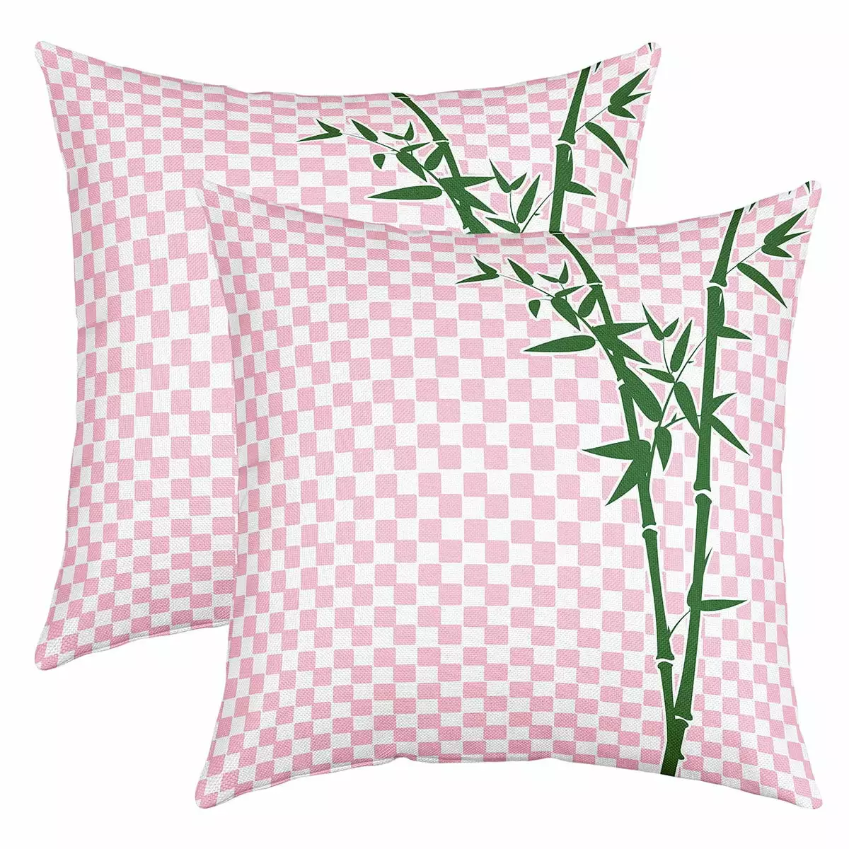 YST Pink White Grid Throw Pillow Covers Geometric Check Plaid Accent Pillow Cases for Kids.Retro Patchwork Green Plants Cushion Covers.Buffalo Plaid Check Cushion Cases.18x18 inch set of 2