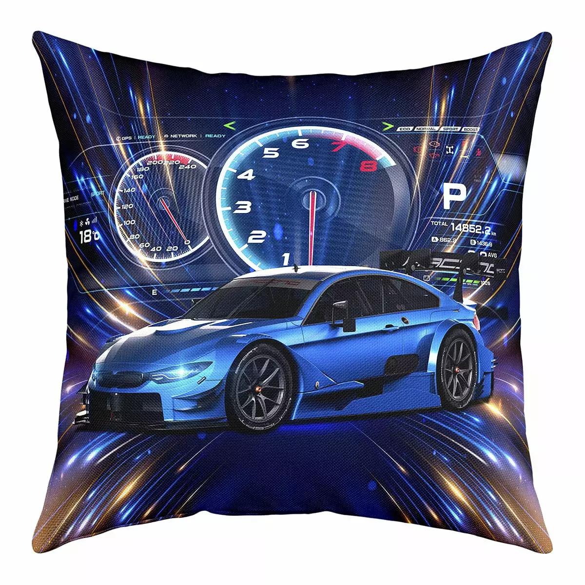 YST Race Car 18x18 inch Throw Pillow Cover for Boys Extreme Sports Racing Car Pillow Cover.Cool Sports Accent Pillow Case for Teens Youth Kids Automobile Dashboard Print Square Pillow Case Soft