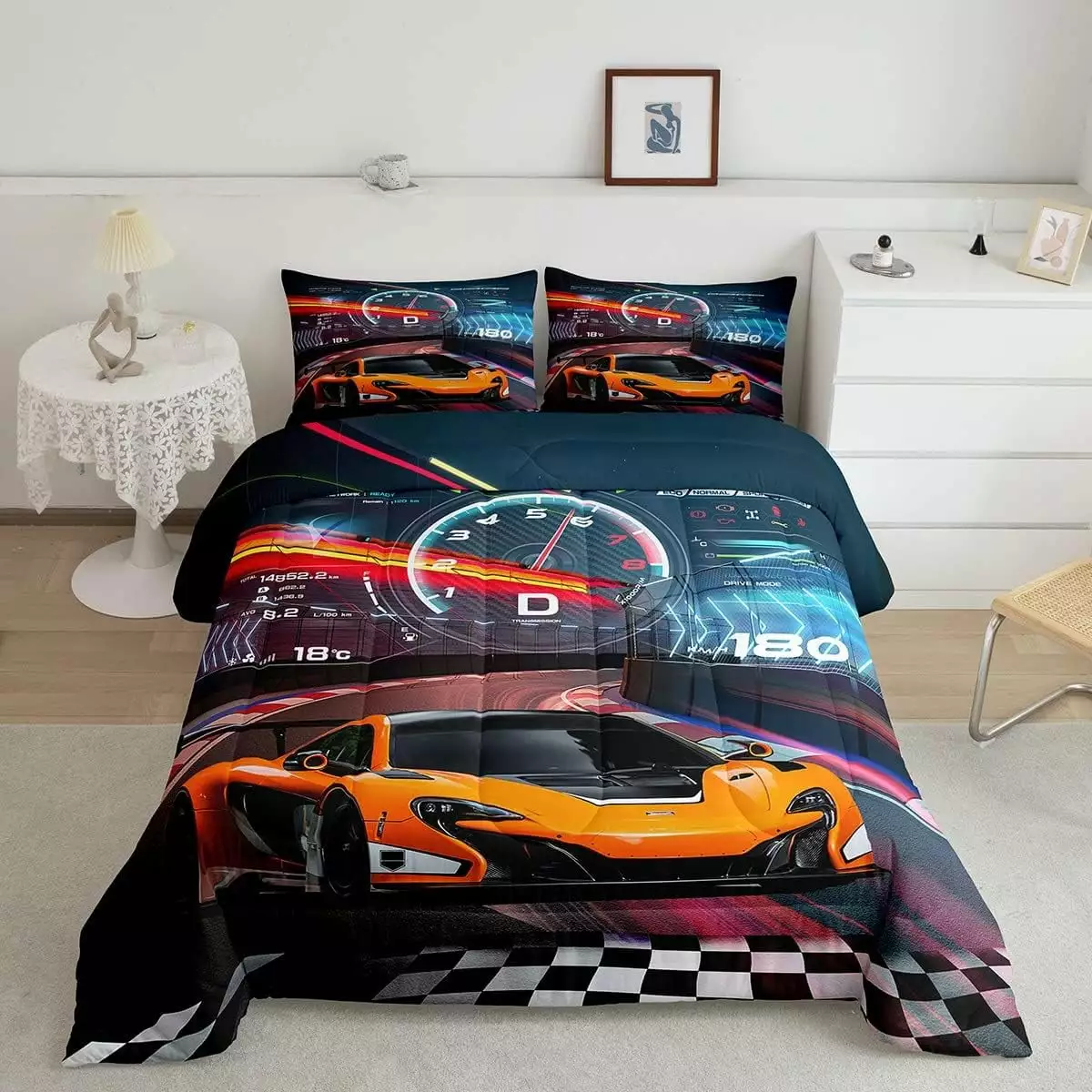 YST Race Car Bedding Set Boys Extreme Sports Comforter Set for Kids Boys Cool Car Comforter Car Sports Quilt Set 1 Comforter Set with 1 Pillowcase Twin Size