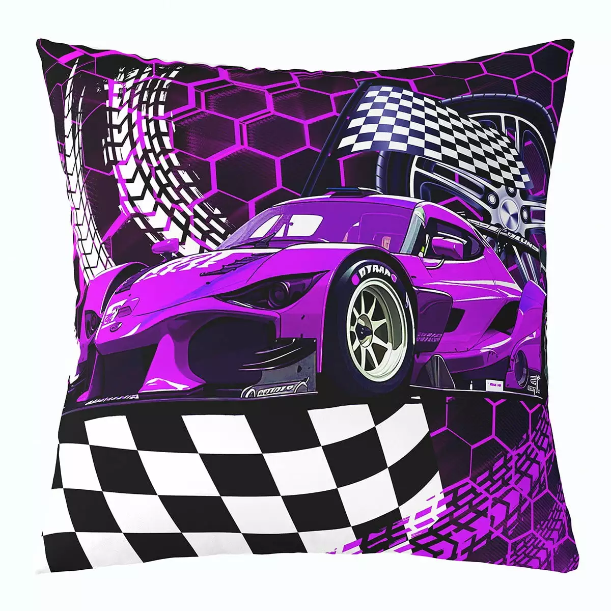 YST Race Car Throw Pillow Cover 18x18 inch for Kids.Race Car Accent Pillow Case for Boys Neon Lights Geometric Hexagon Pillow Cover Sports Car Cushion Case for Bedroom.Purple