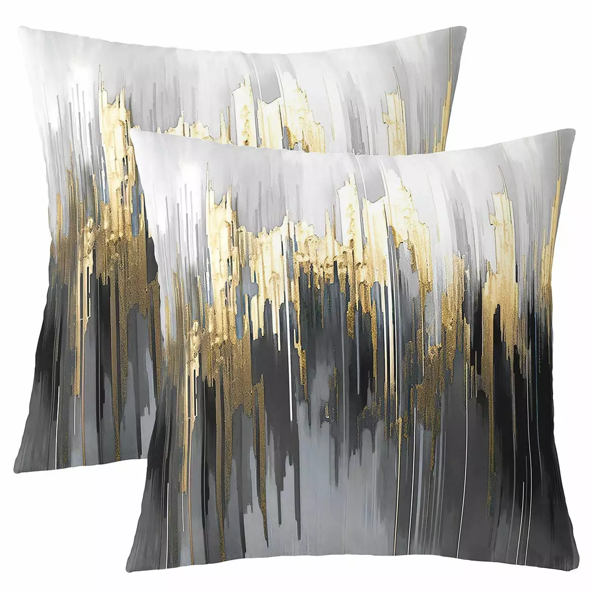 YST Set of 2 Abstract Art Pillow Covers Grey Gold Grey Throw Pillow Covers. Geometry Stripe Cushion Covers 18x18 Inch Golden Metallic Sequins Tie Dye Luxurious Modern Pillow Covers