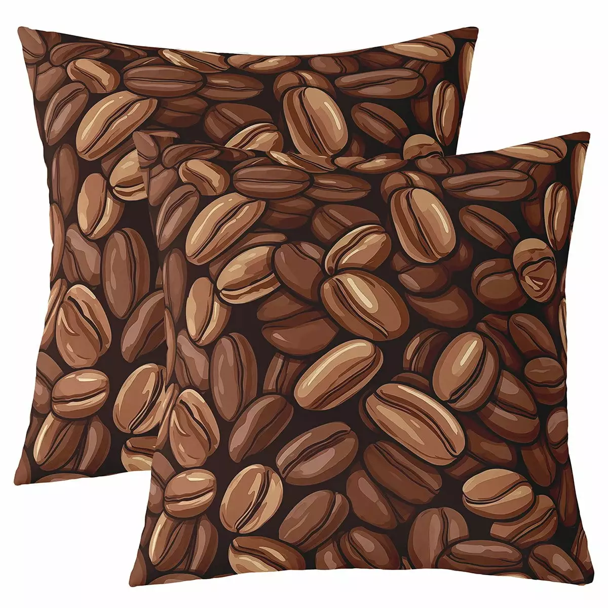 YST Set of 2 Coffee Beans Cushion Covers 18X18.Cute Brown Coffee Beans Throw Pillow Covers for Coffee Lovers.Coffee Beans Print theme Decorative Pillow Covers.Sofa Bed Couch