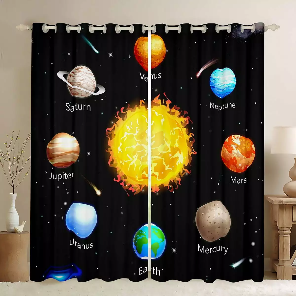 YST Solar System Curtains for Living Room. Outer Space Curtains & Drapes for Kids Boys Girls Galaxy Universe Planet Blackout Curtains Starry Stars Astronomy Theme Window Curtains 42''Wx63''L