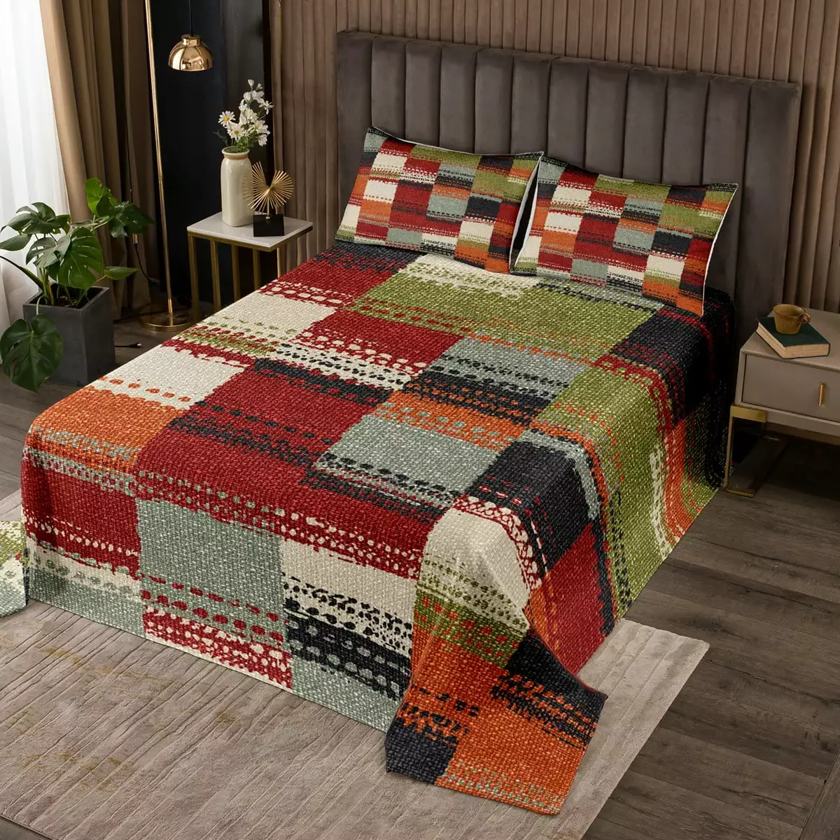 YST - Twin Bedspread Set. Boho Coverlet Set. Buffalo Lattice Checked Quilt Set for Boys Girls adults Grunge Mexican Style Bed Set Home Decor for Winter (Warm Plaid. Twin)