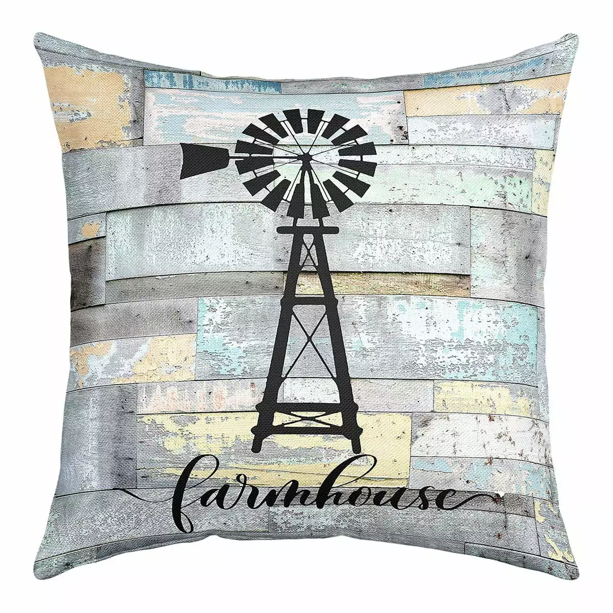 YST Windmill Farmhouse Cushion Case.Vintage Country Western Throw Pillow Cover 18x18 inch.Rustic Windmill Cushion Cover.Farm Barn Door Wooden Accent Pillow Case for Living Room Soft