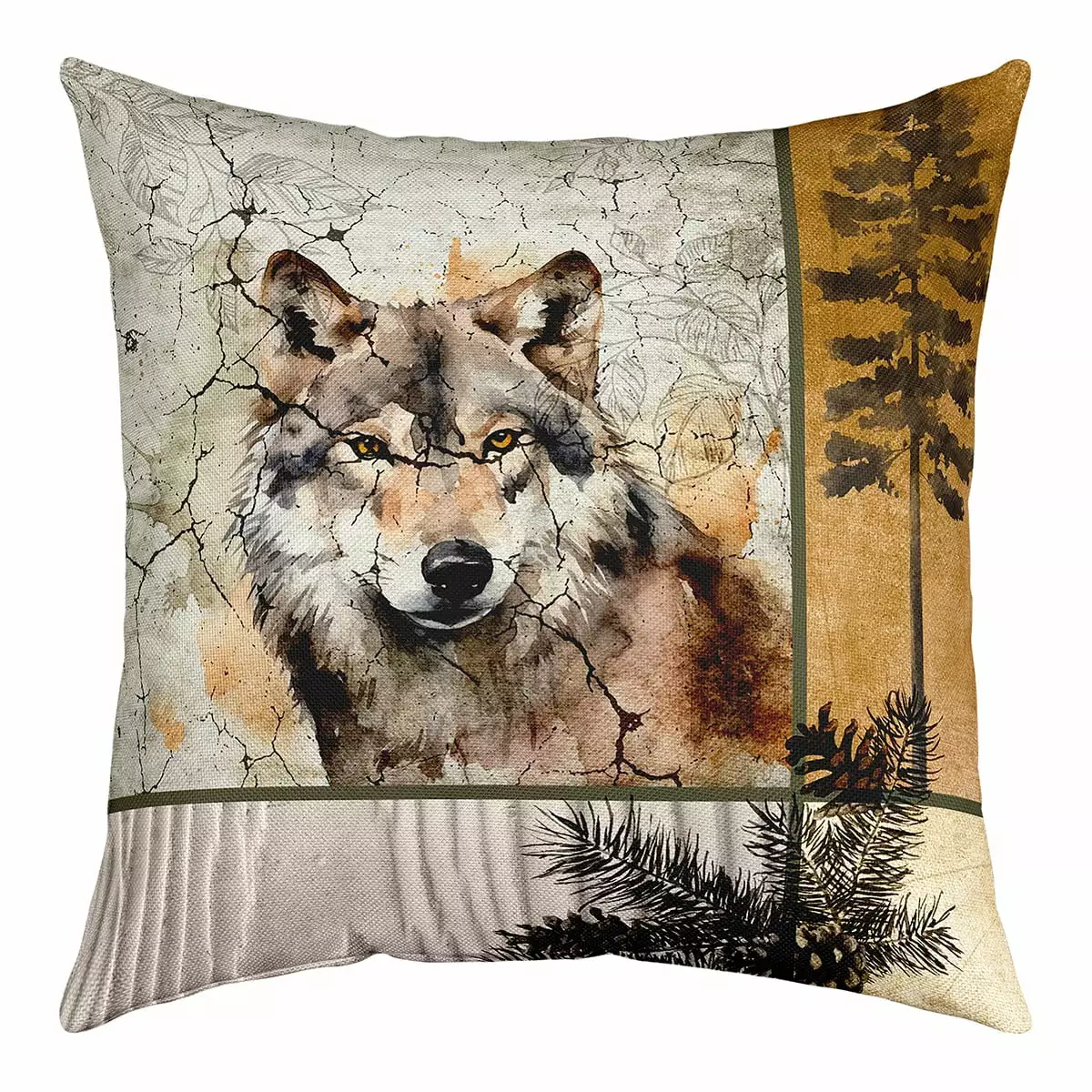 YST Wolf Throw Pillow Cover 18x18 Inch Woodland Decor Pillow Cover for Girls.Wild Animals Cushion Cover Countryside Rural Hunting Pine Trees Pinecone Rustic Decorative Pillow Cover