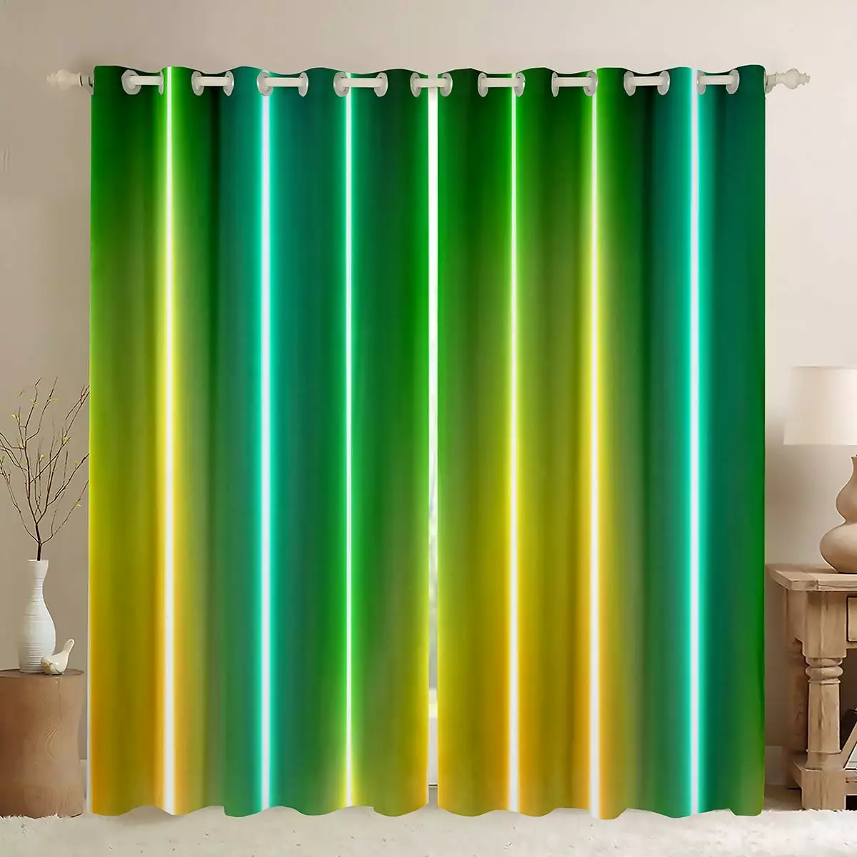 YST Yellow Green Teal Curtains Ombre Abstract Curtains & Drapes for Boys Girls Kids.Neon Stripe Geometric Curtains Blackout.Gradient Striped Window Curtain Modern Room Decor