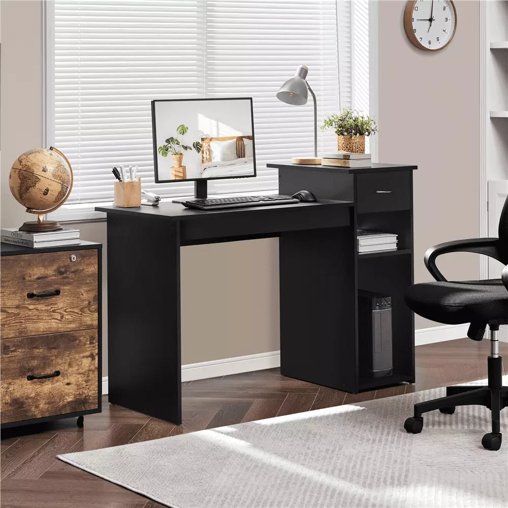 Yaheetech Computer Desk with Drawers and Storage Shelves. Black